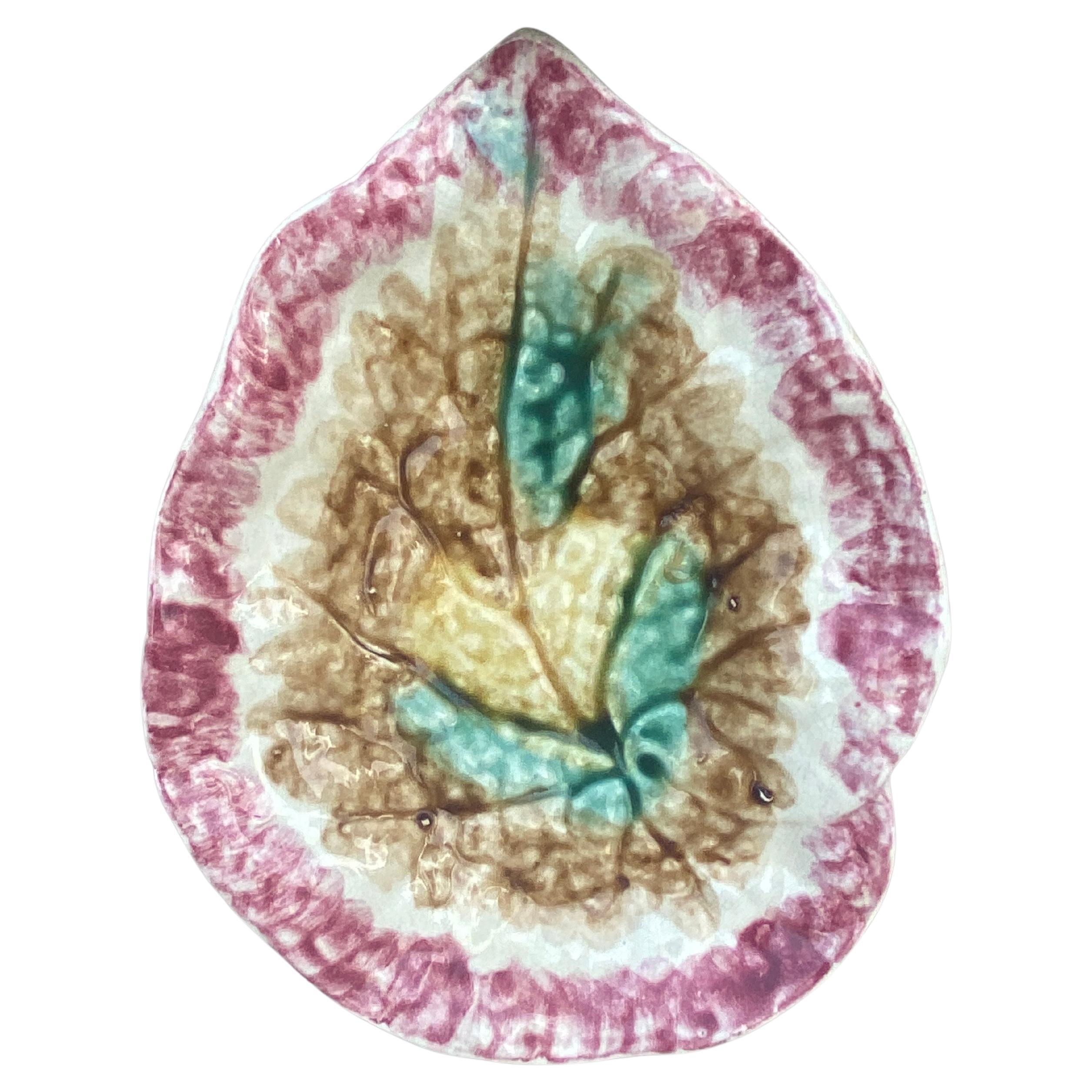 19th English Majolica Begonia Leaf For Sale