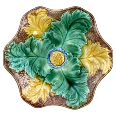 19th Century English Majolica Leaves Cake Stand Wedgwood