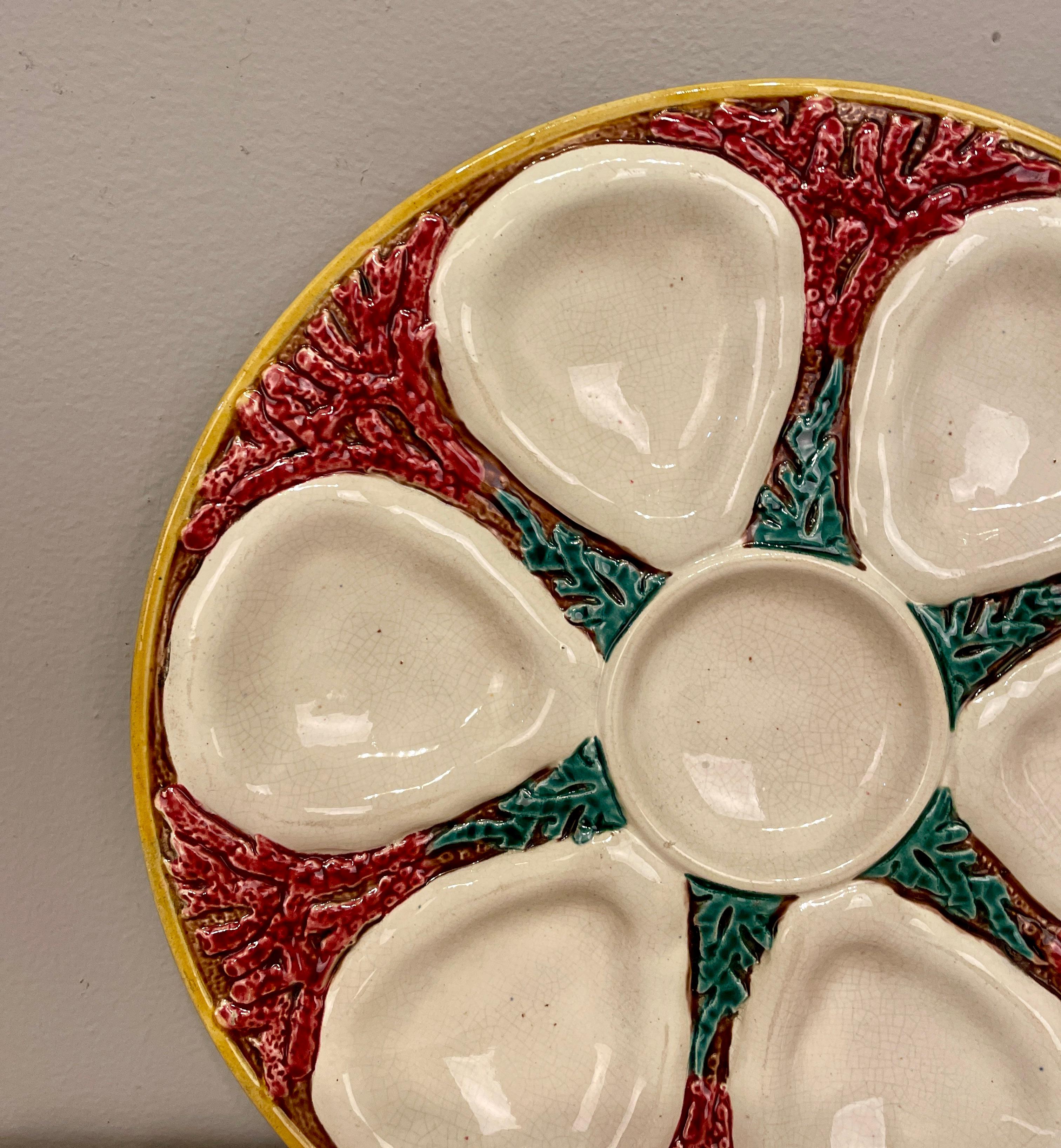 Hand-Crafted 19th English Majolica Oyster Plate