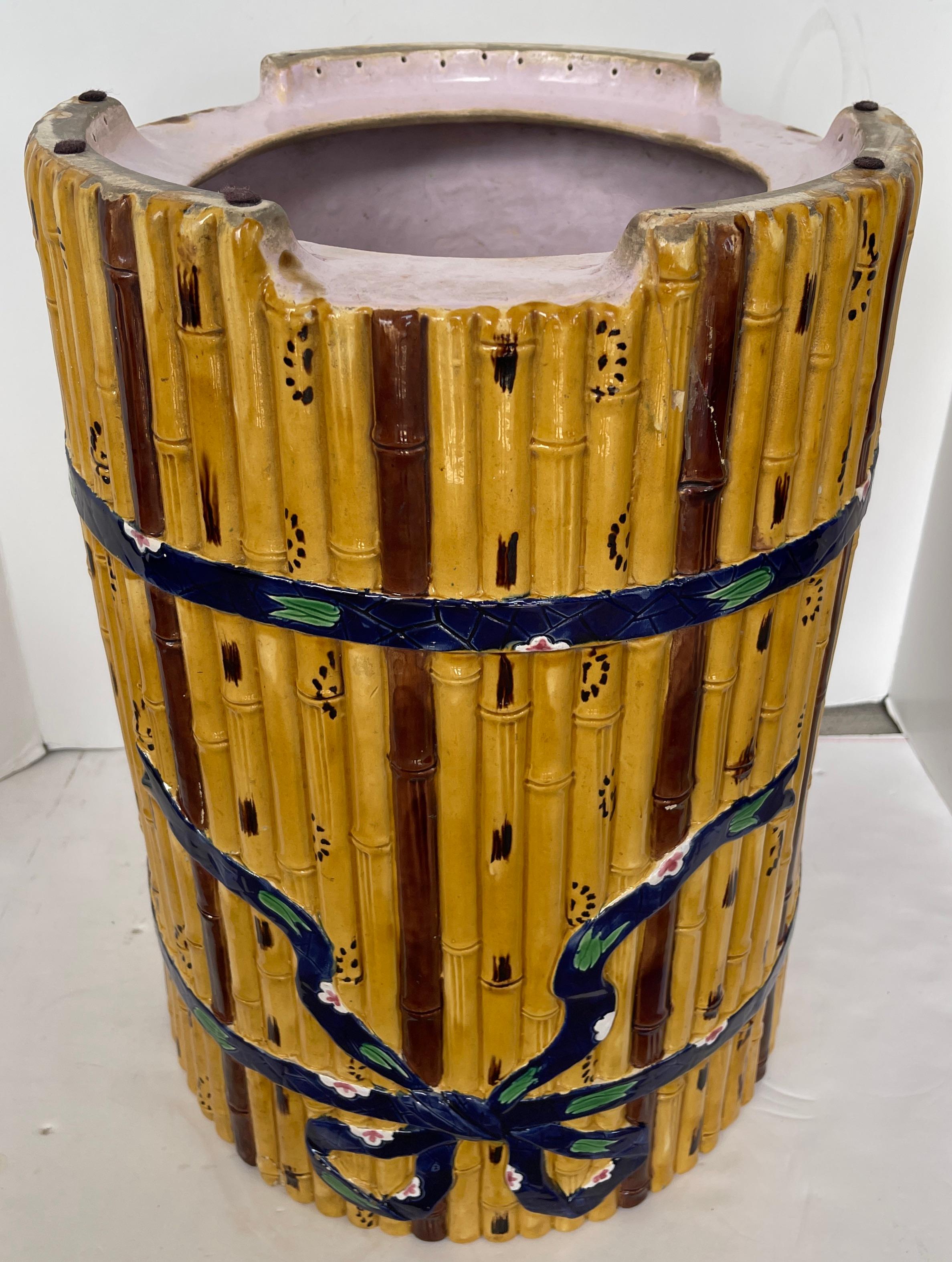 Majolica Rare Faux Bamboo Garden Seat By  Minton, C.1865 For Sale 2