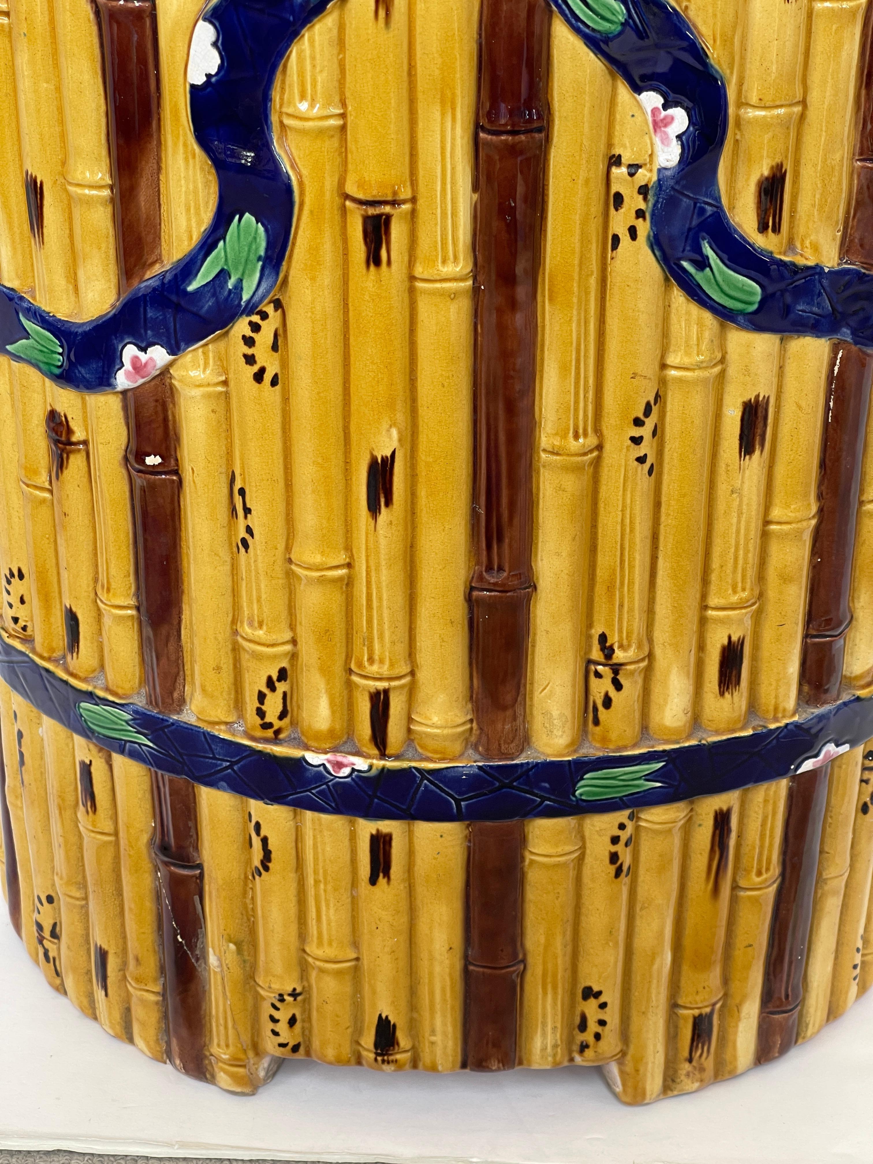 Mid-19th Century Majolica Rare Faux Bamboo Garden Seat By  Minton, C.1865 For Sale