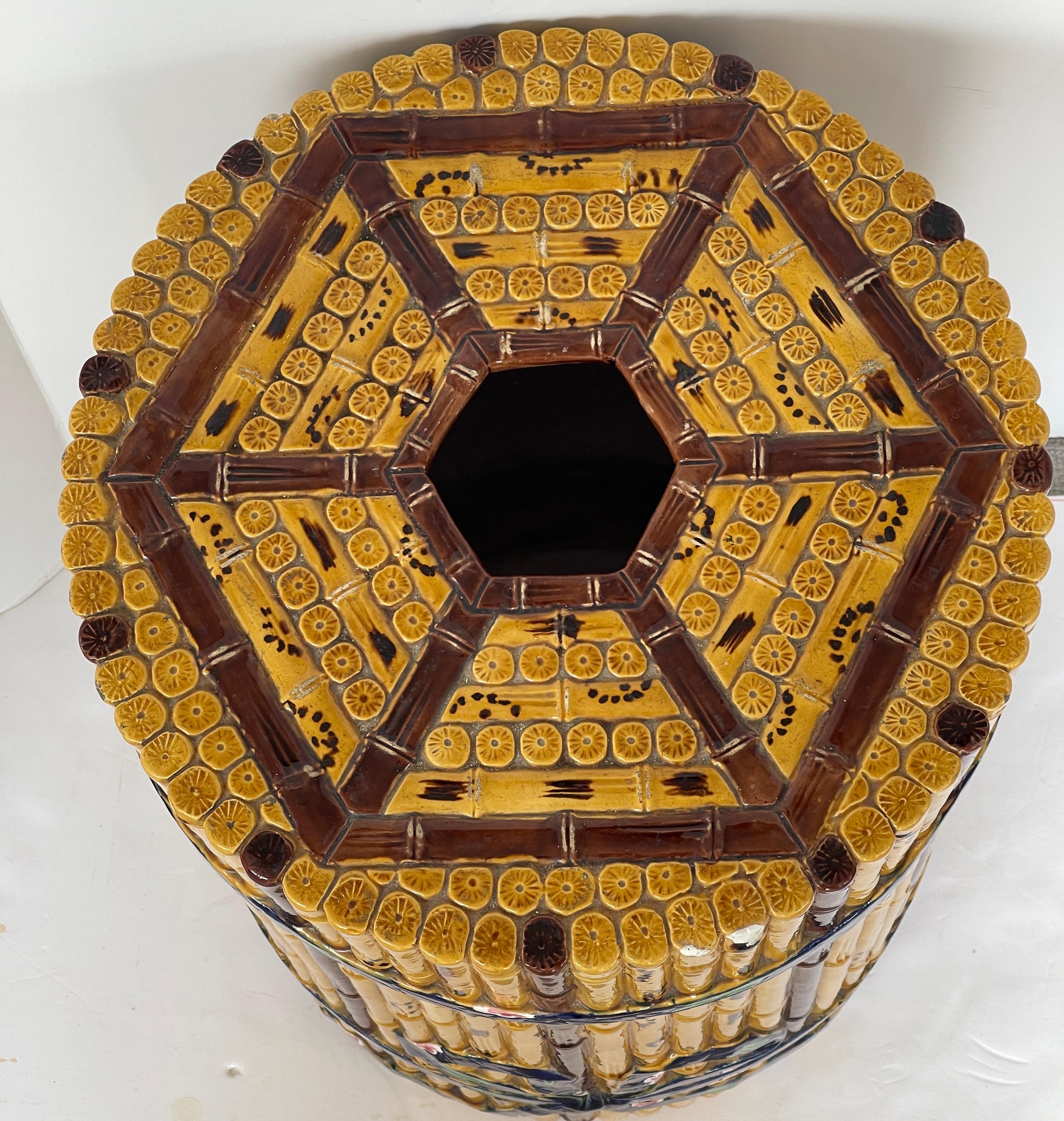 Majolica Rare Faux Bamboo Garden Seat By  Minton, C.1865 For Sale 1