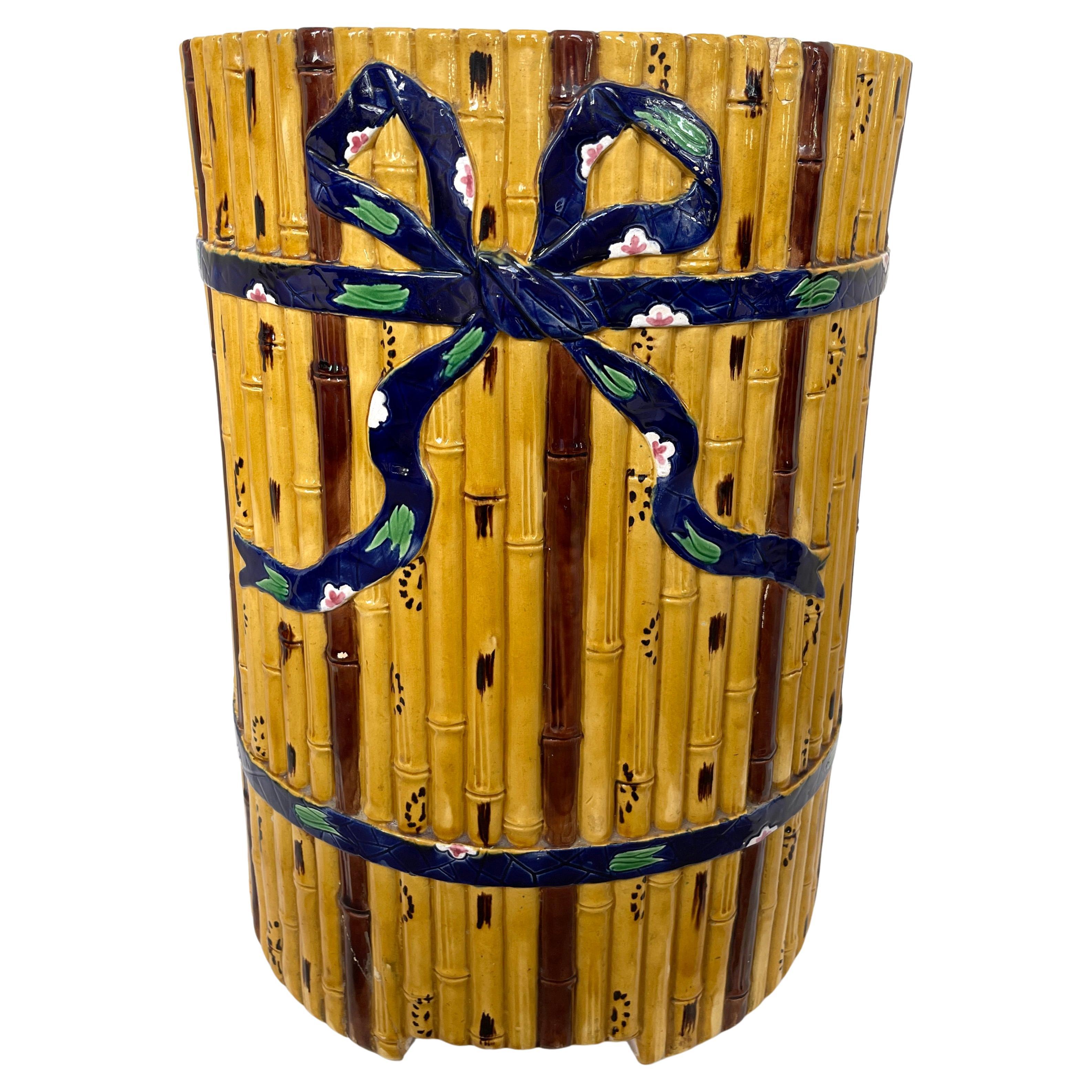 Majolica Rare Faux Bamboo Garden Seat By  Minton, C.1865