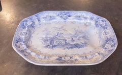 19th English Porcelain Tray for Serving Meat in Blue tones.