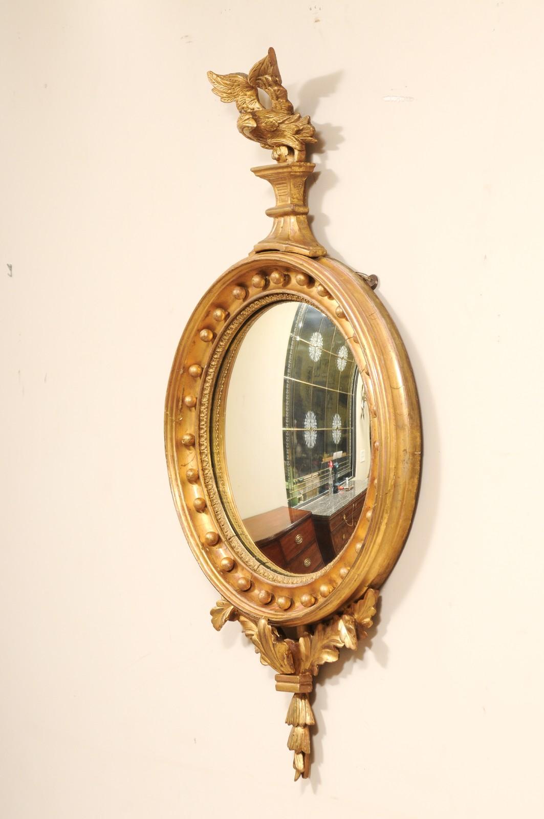 19th English Regency Bullseye Convex Giltwood Frame Mirror with Eagle For Sale 5