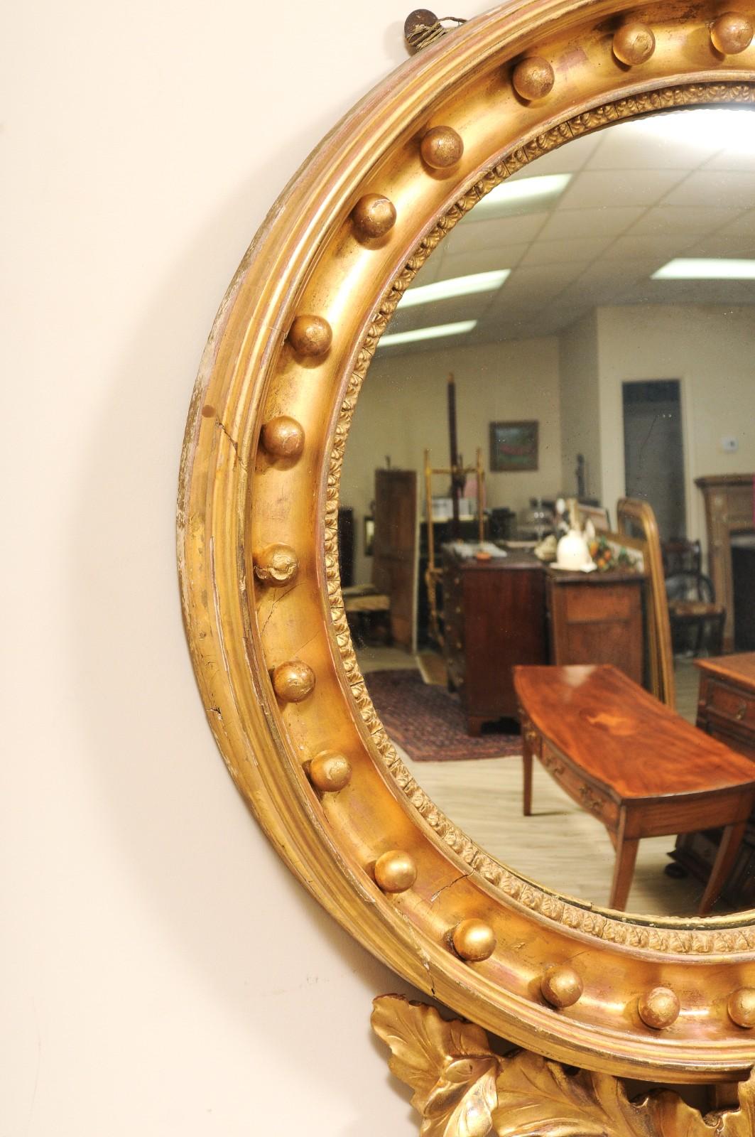 19th English Regency Bullseye Convex Giltwood Frame Mirror with Eagle In Good Condition For Sale In Atlanta, GA