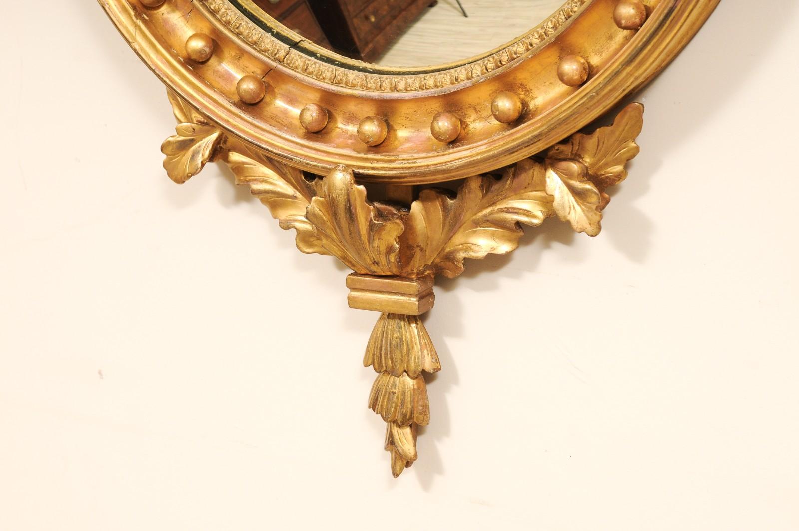 19th English Regency Bullseye Convex Giltwood Frame Mirror with Eagle For Sale 1