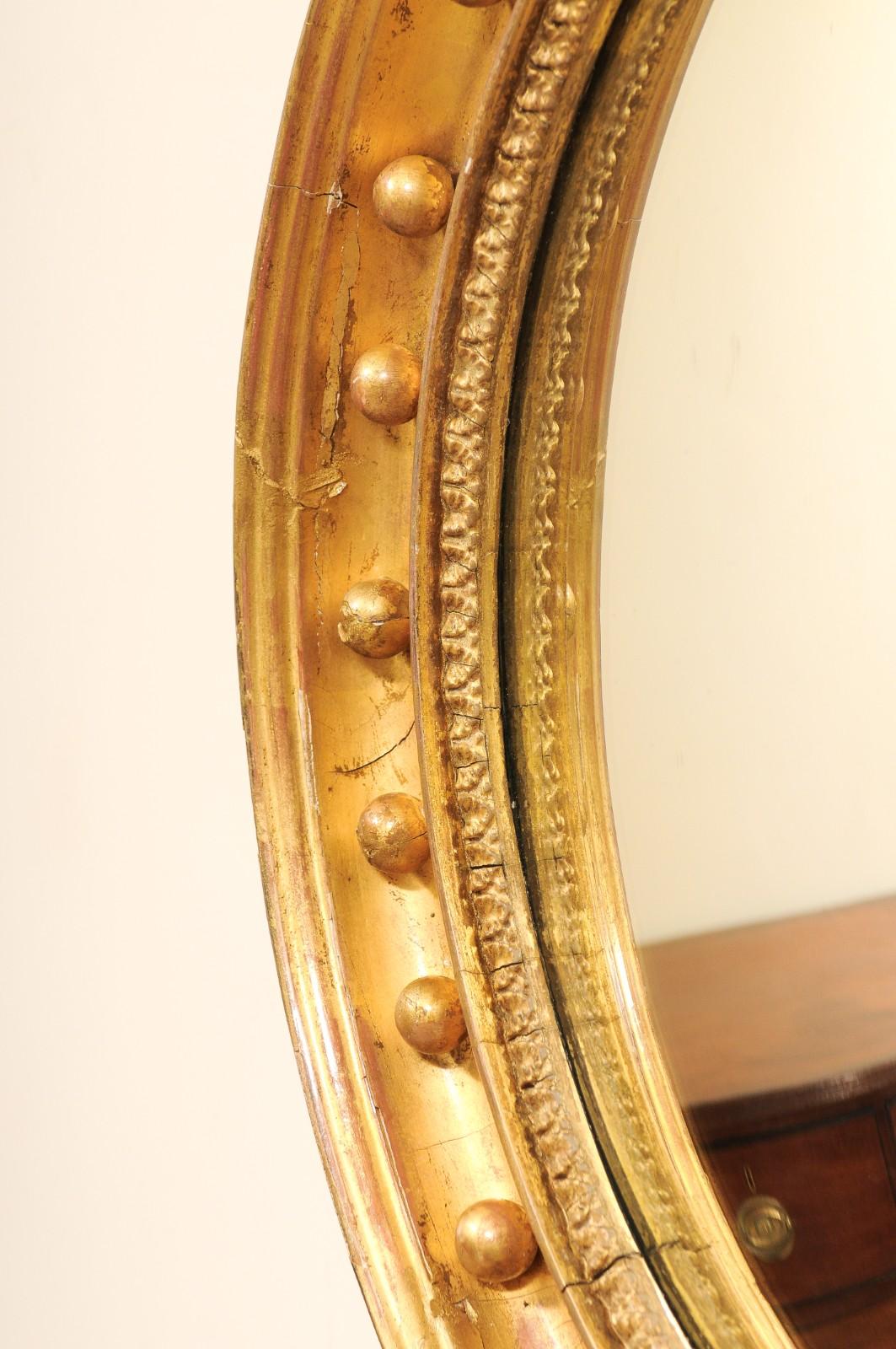 19th English Regency Bullseye Convex Giltwood Frame Mirror with Eagle For Sale 4
