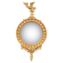 19th English Regency Bullseye Convex Giltwood Frame Mirror with Eagle