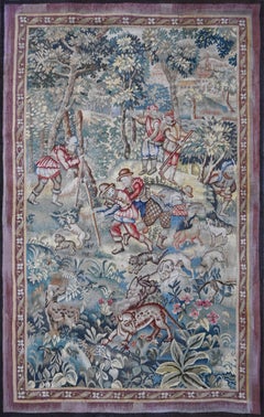 19th Flemish Tapestry, Wolf Hunting Scene, in the 16th Century Style, N° 1687