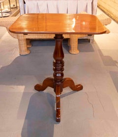19th Folding Side Table with Turned Base in Varnished Mahogany Wood