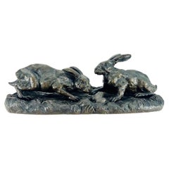 19th France bronze circa 1850 "Two hares"