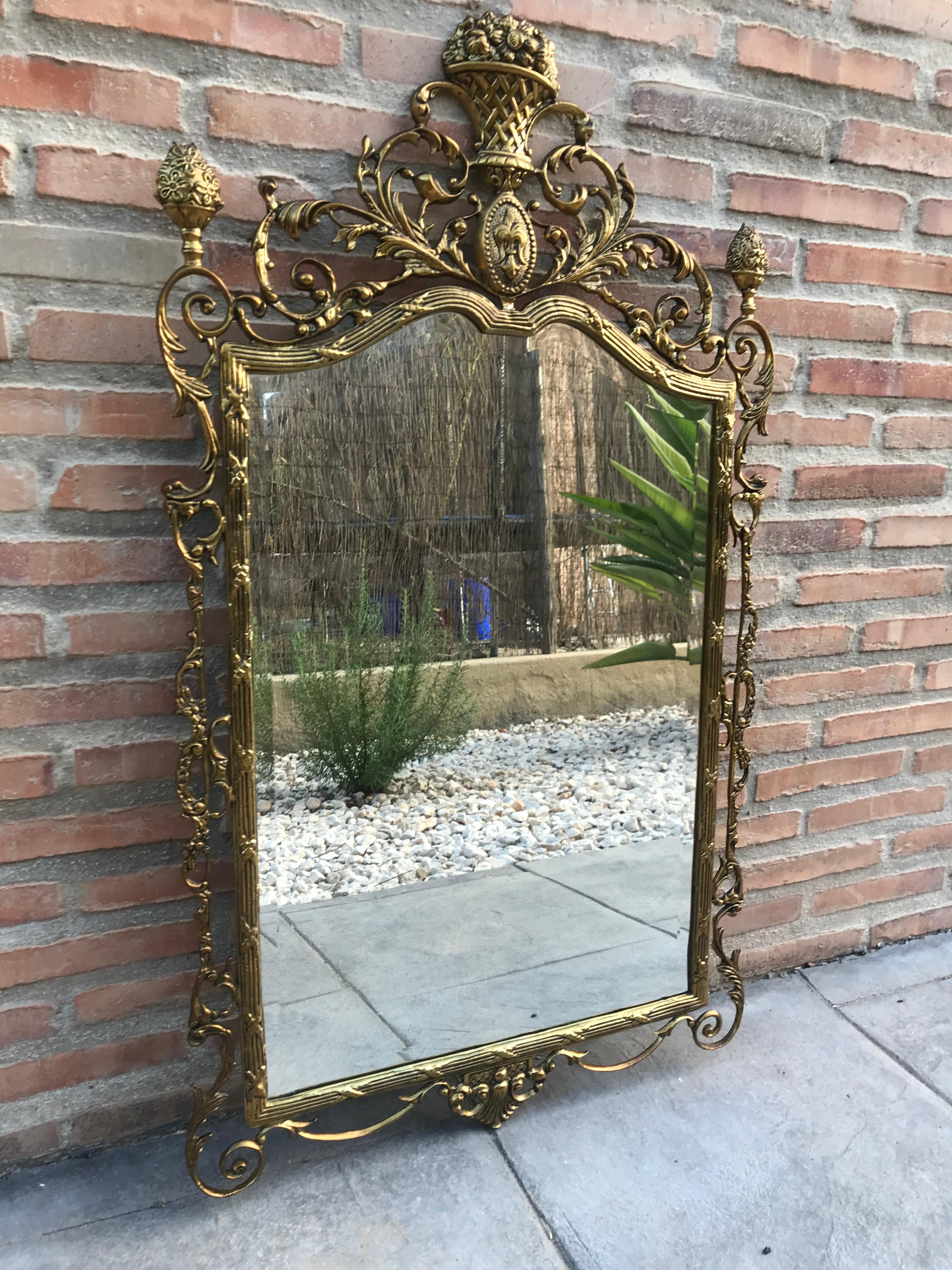 19th Century French Baroque Handmade Bronze Mirror with Reliefs In Good Condition For Sale In Miami, FL