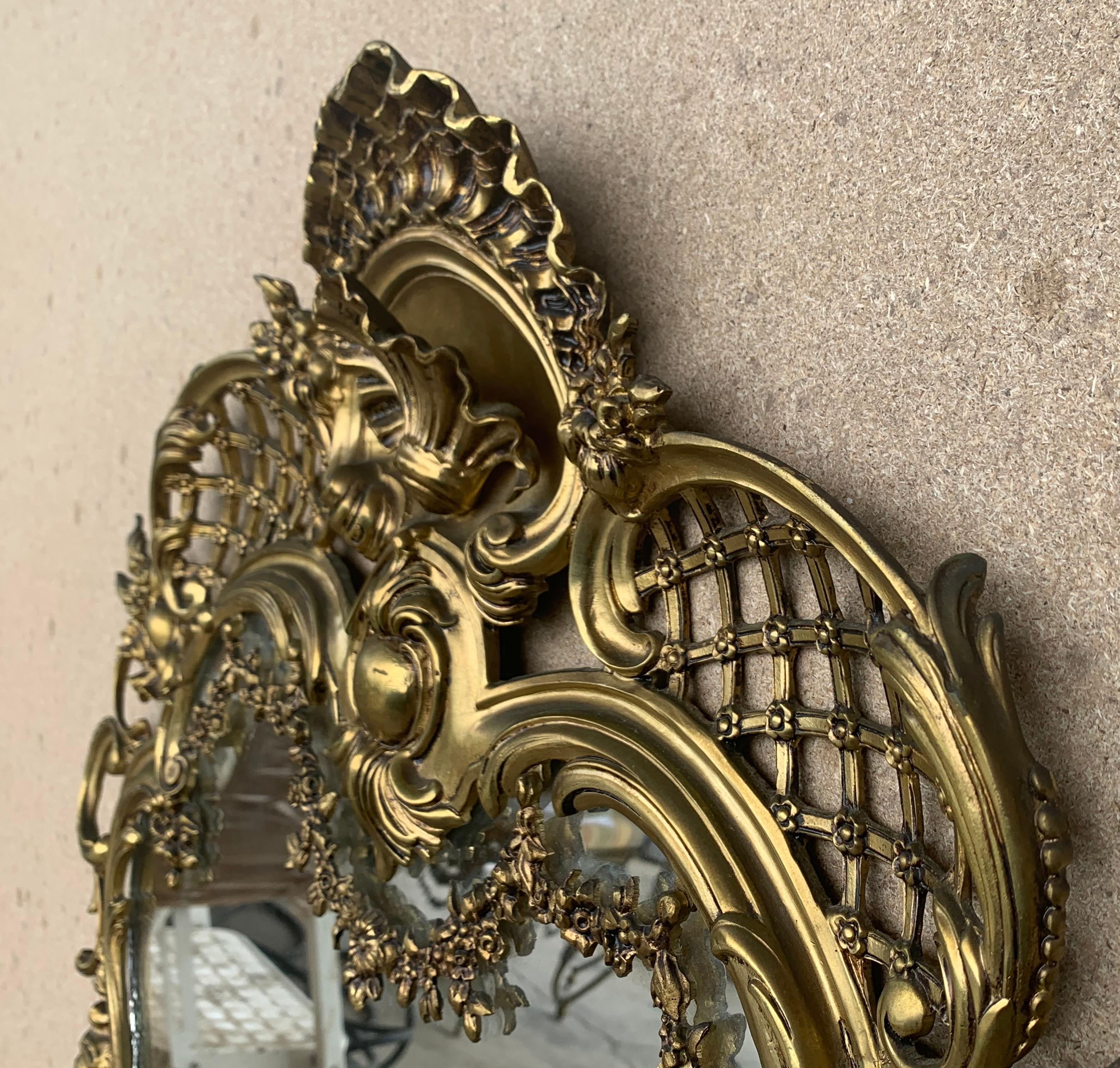 19th French Baroque Handmade Bronze Mirror with Reliefs In Good Condition For Sale In Miami, FL