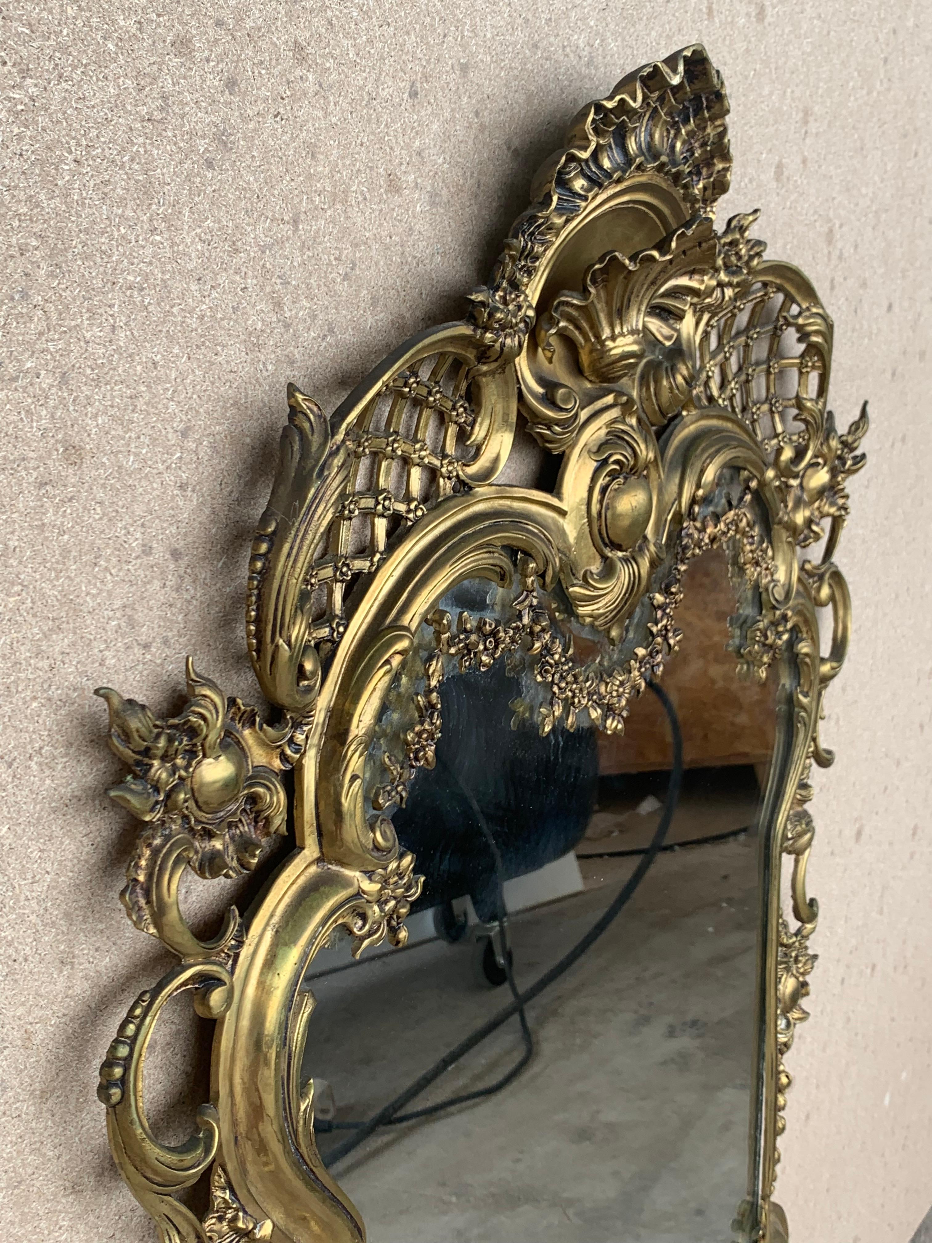 19th French Baroque Handmade Bronze Mirror with Reliefs For Sale 1