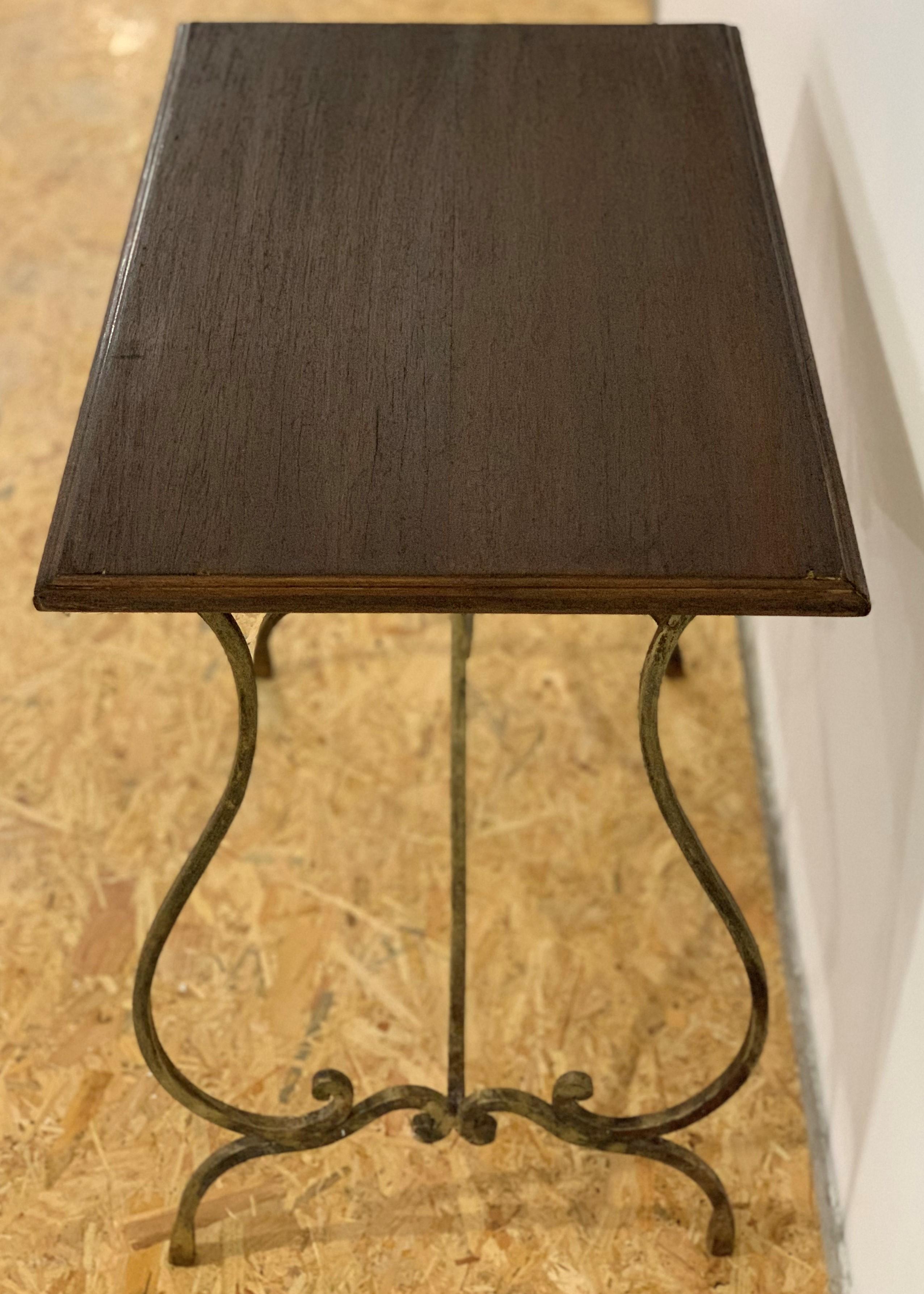 19th French Bistro Table with Iron Lyre Legs & Wood Top with Drawer In Good Condition For Sale In Miami, FL