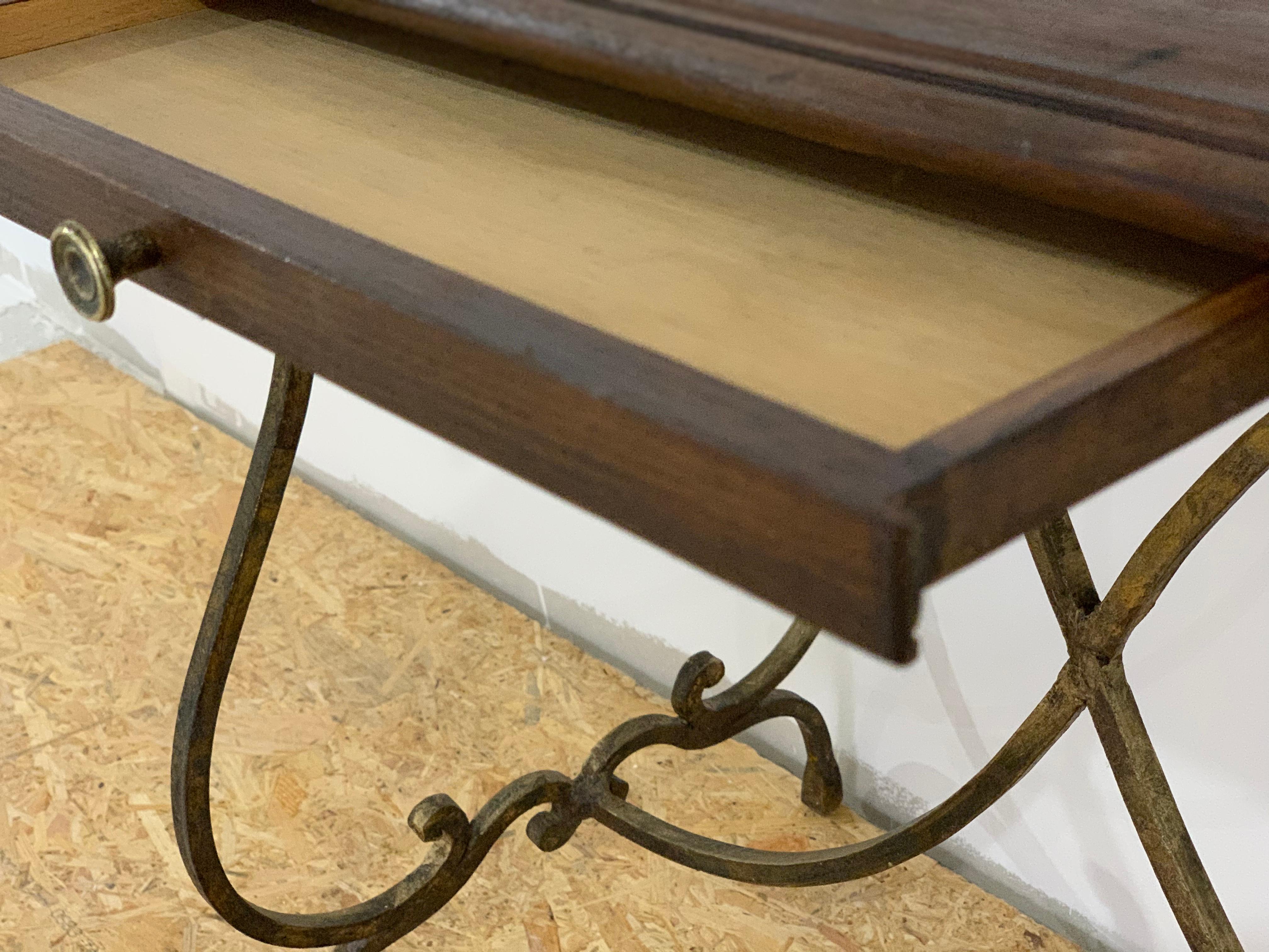 19th French Bistro Table with Iron Lyre Legs & Wood Top with Drawer For Sale 3