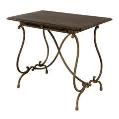 19th French Bistro Table with Iron Lyre Legs & Wood Top with Drawer