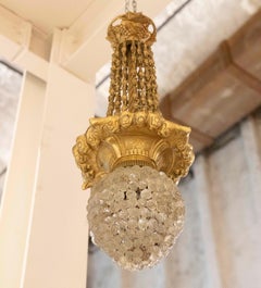 19th French bronze Lamp with Lampshade Formed by Crystals