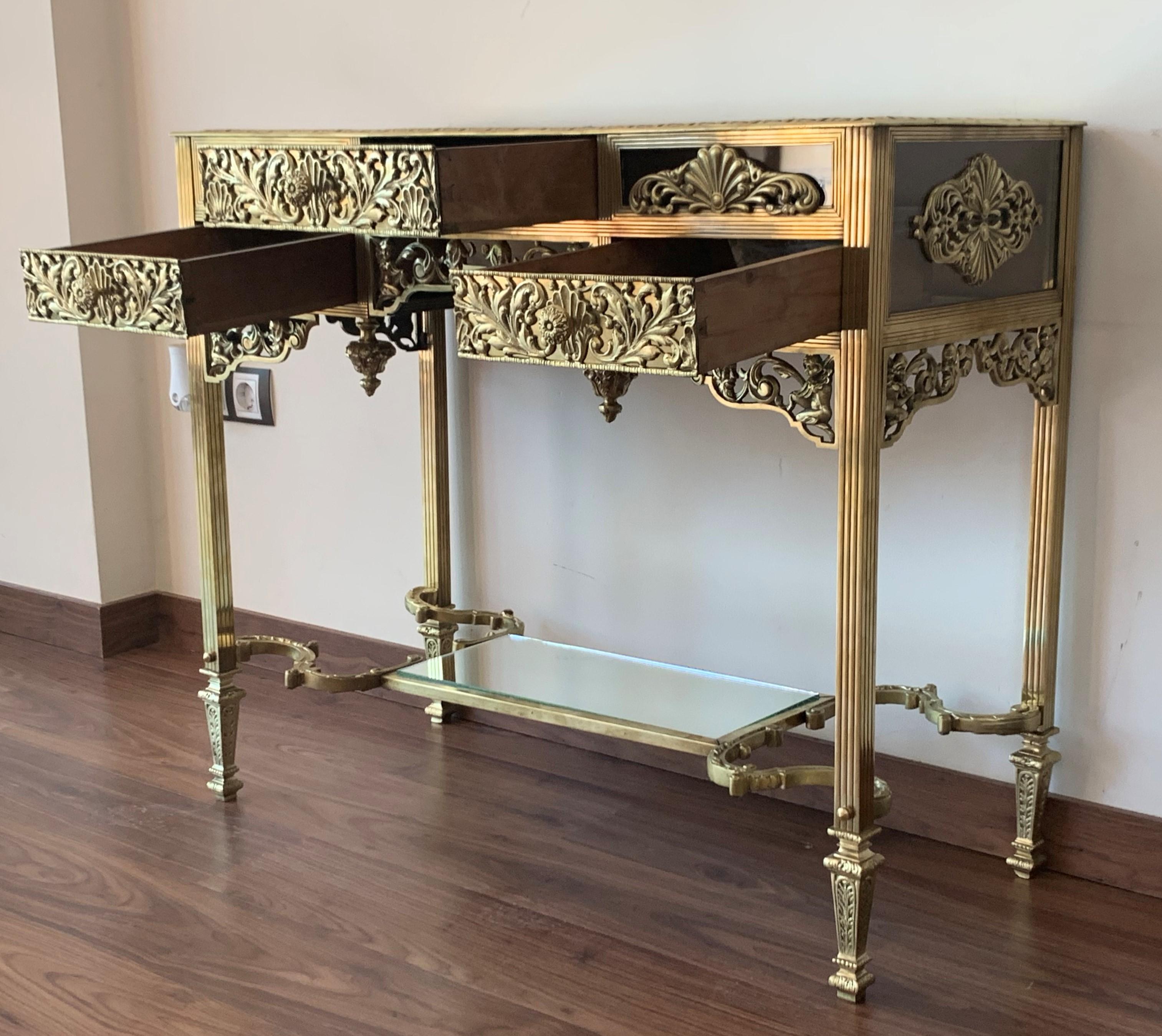 19th Century French Bronze Mirrored Dressing Table or Vanity with Three Drawers 1