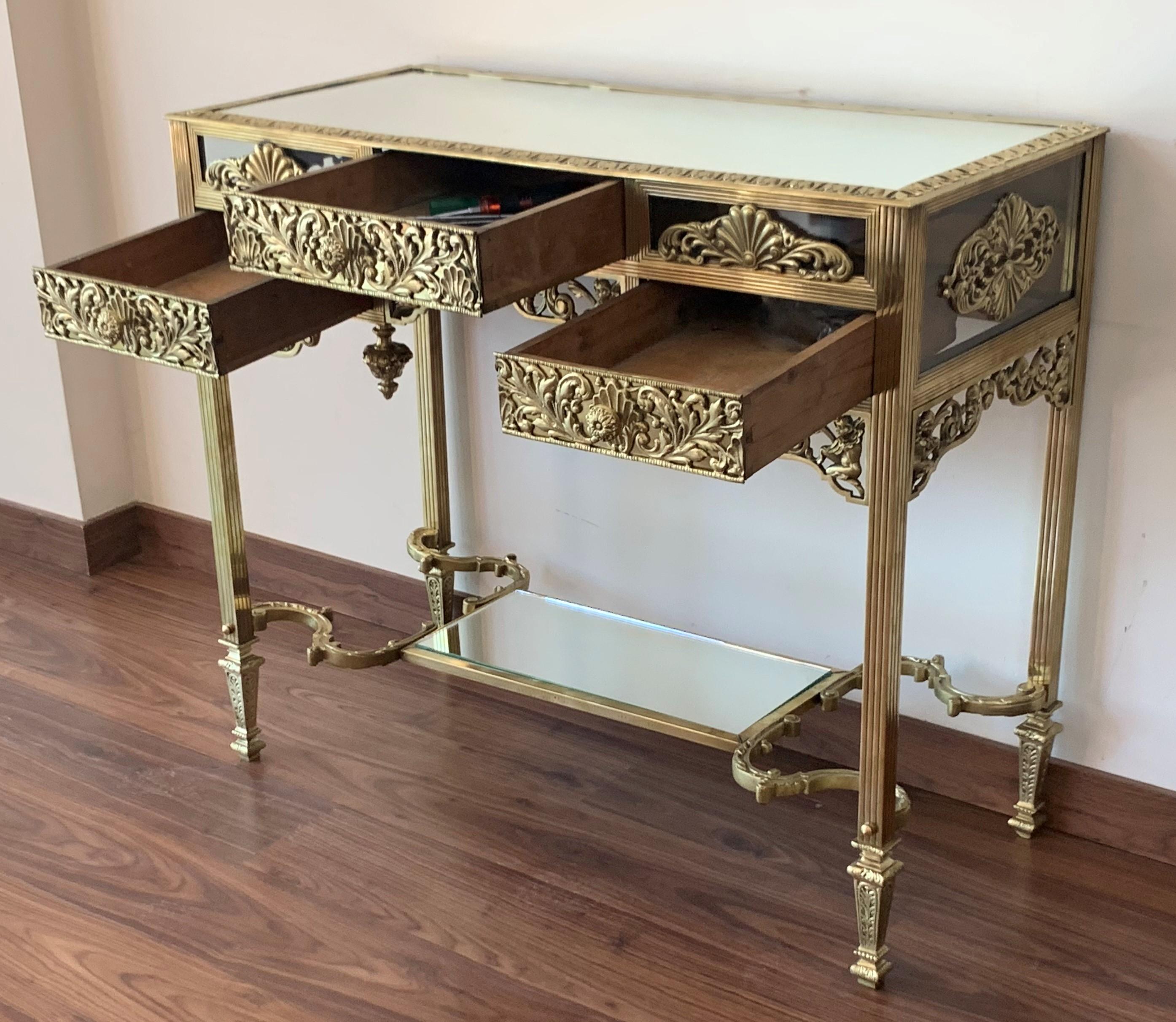 19th Century French Bronze Mirrored Dressing Table or Vanity with Three Drawers 2