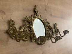 19th Century French Bronze Wall Mounted Coat Rack with Mirror