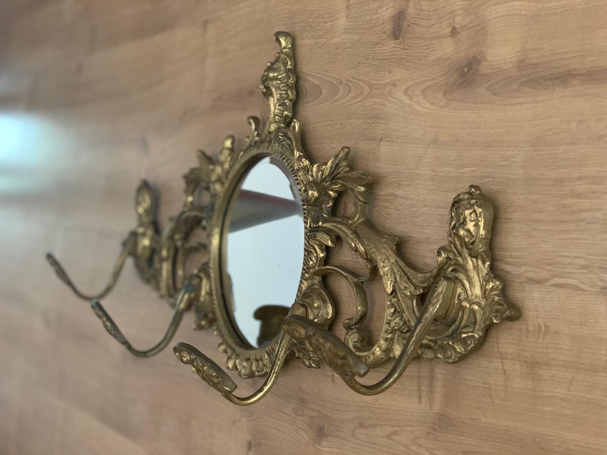19th Century French Bronze Wall Mounted Coat Rack with Mirror In Good Condition In Miami, FL