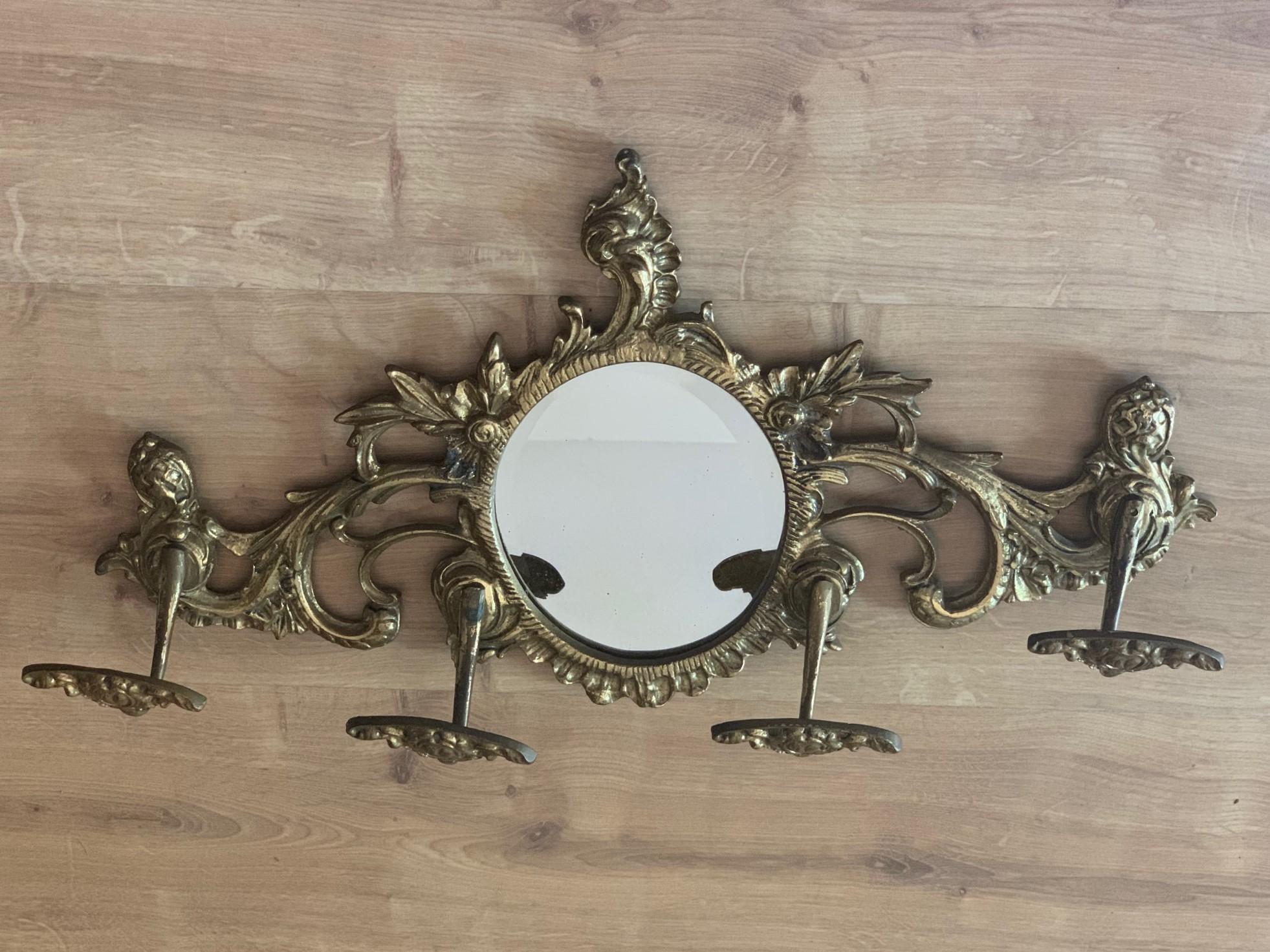 19th Century French Bronze Wall Mounted Coat Rack with Mirror 4