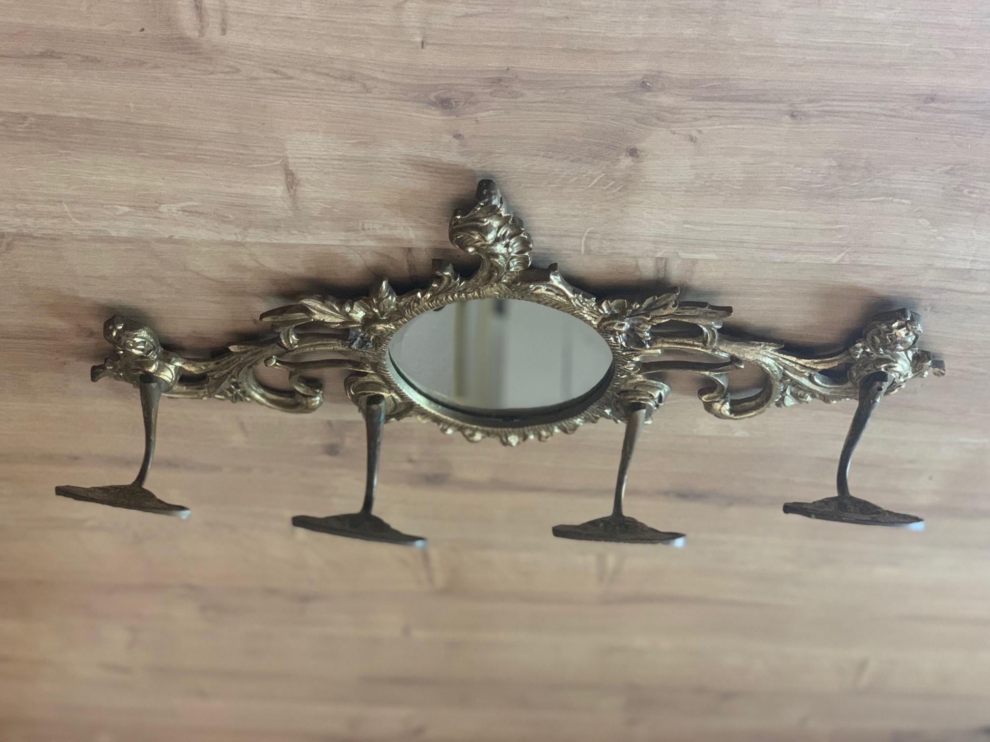 19th Century French Bronze Wall Mounted Coat Rack with Mirror 5