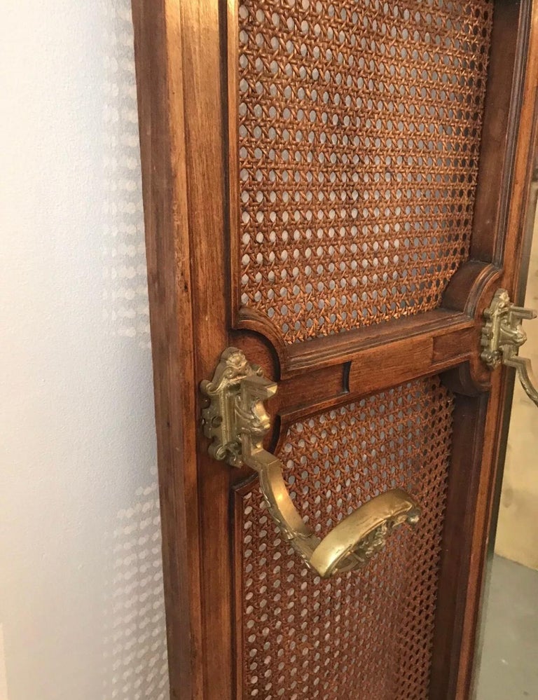19th Century French Cane Hall Stand with Brass Hooks and Bevelled