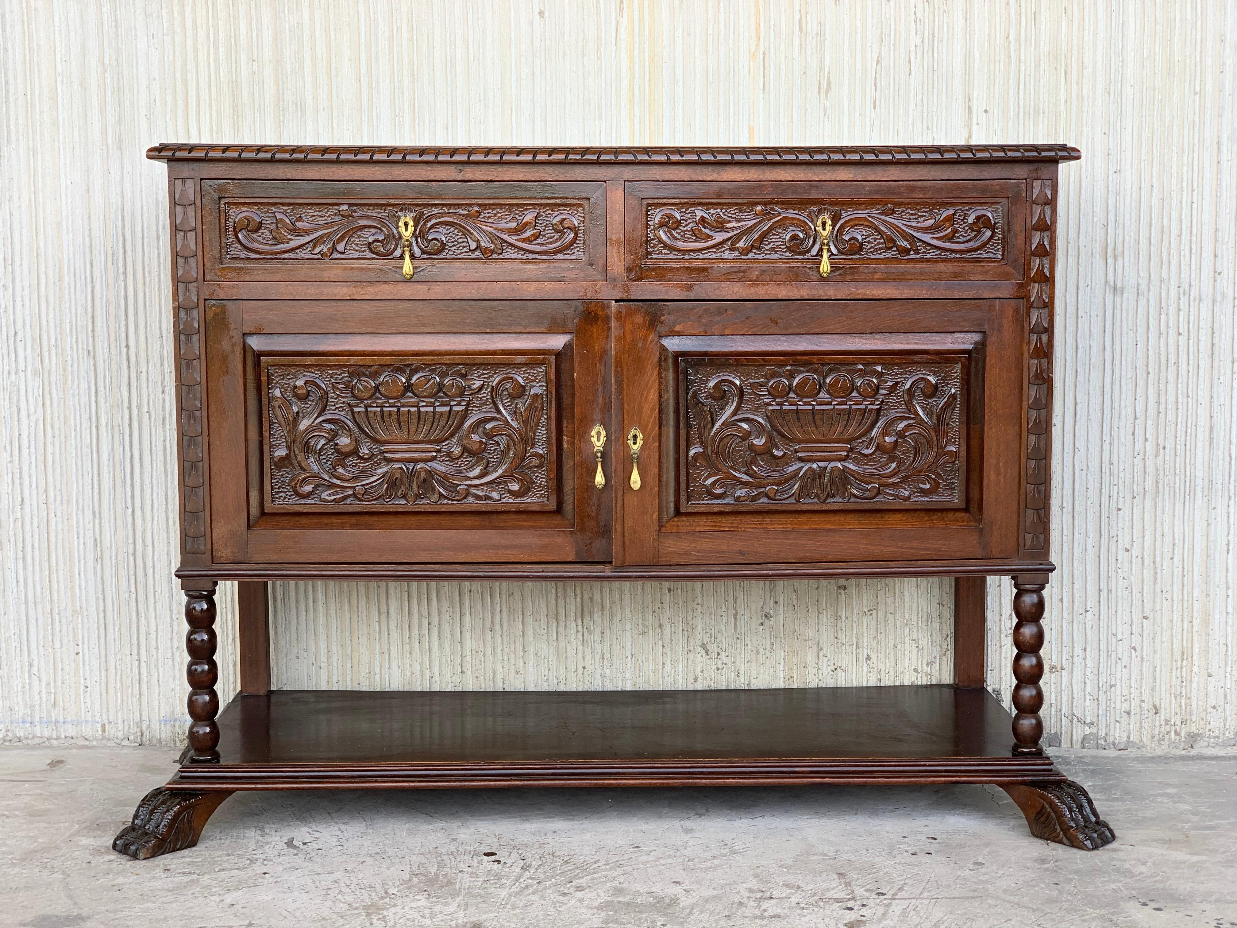 Baroque Revival 19th French Carved Walnut Sideboard, Cupboard, Buffet or Cabinet