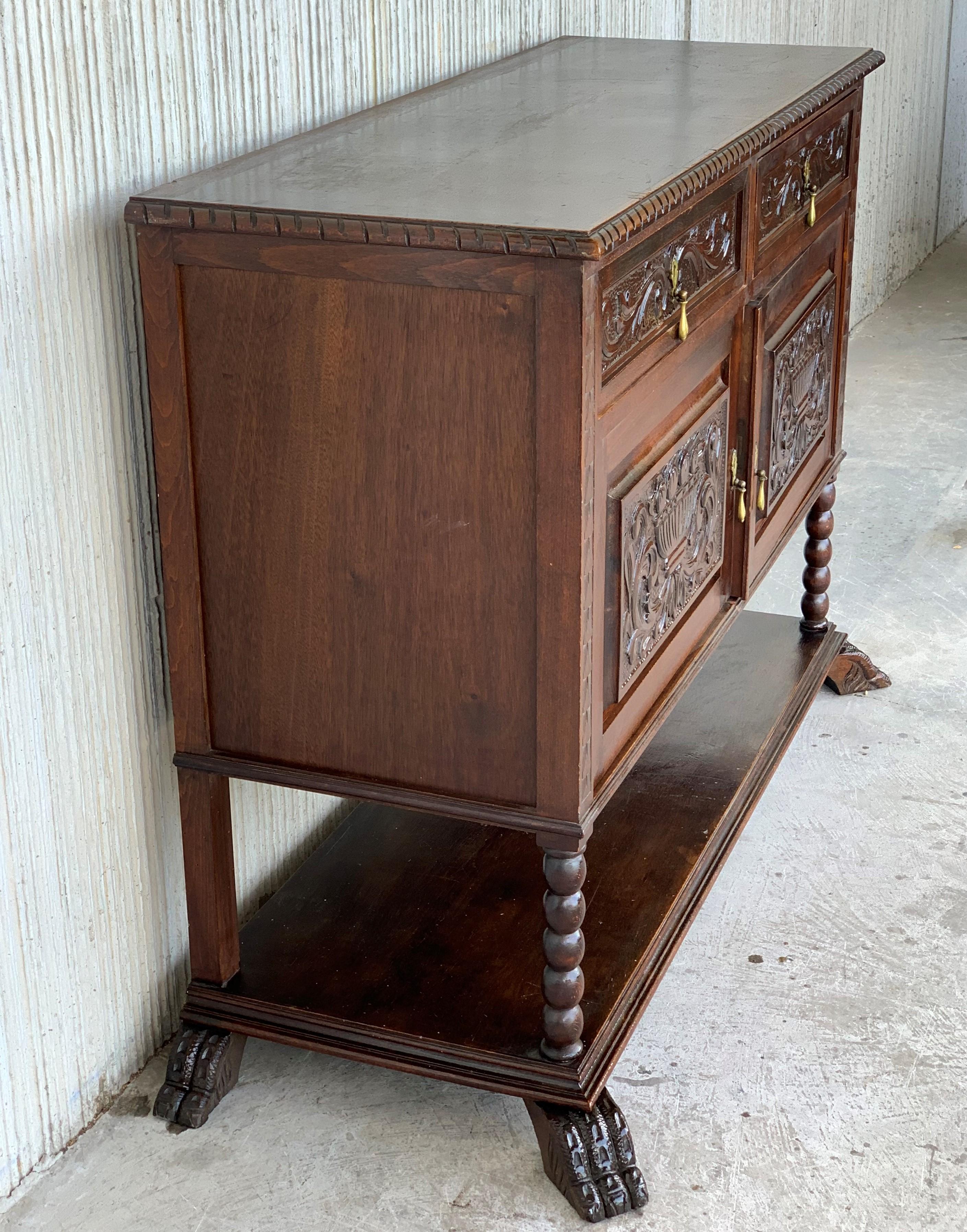 Spanish 19th French Carved Walnut Sideboard, Cupboard, Buffet or Cabinet