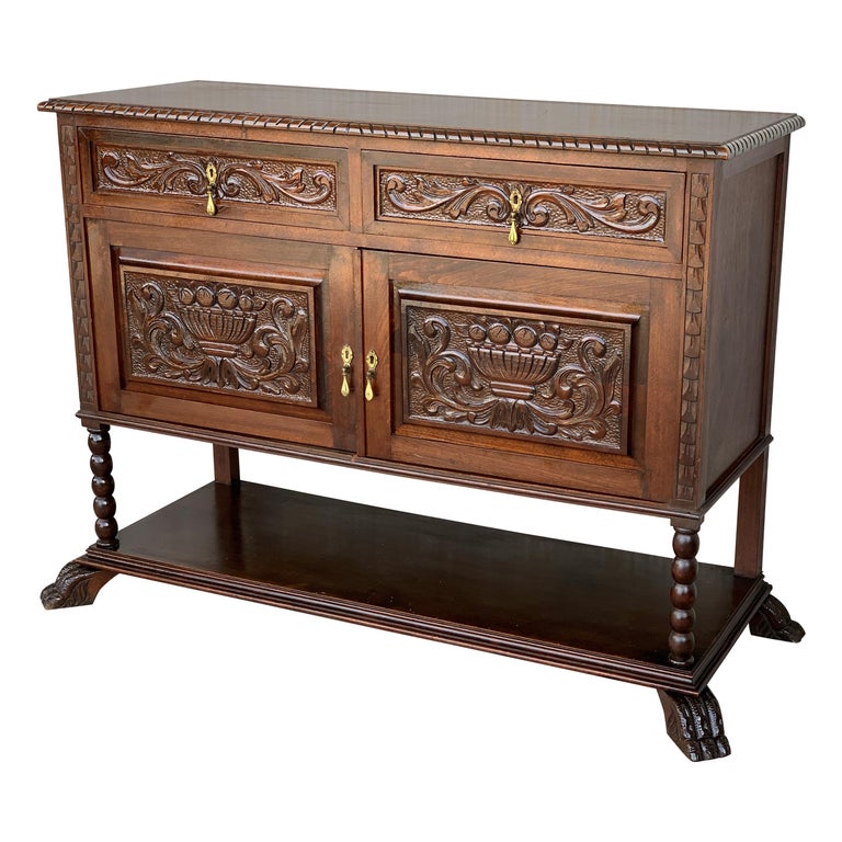 19th French Carved Walnut Sideboard, Cupboard, Buffet or Cabinet at 1stDibs