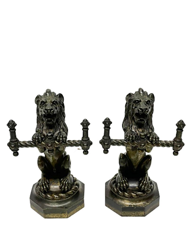 19th French Century Cast Iron Fire Dogs, Andirons with tools In Good Condition For Sale In Delft, NL