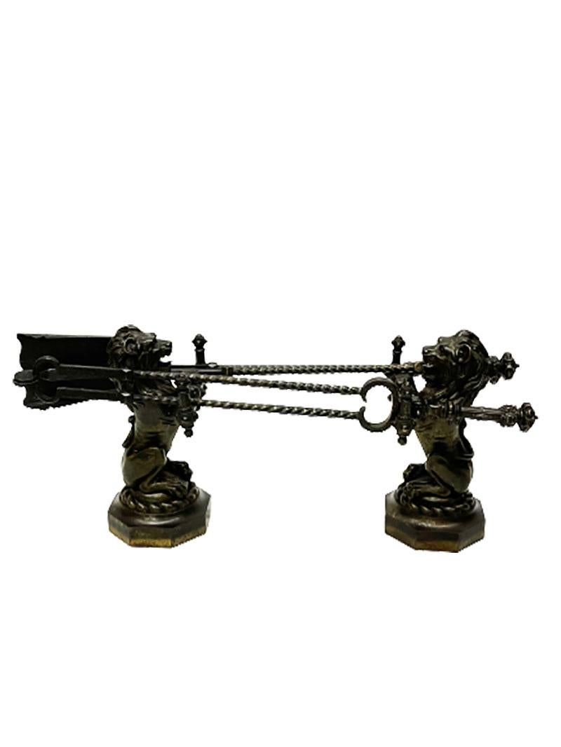 19th French Century Cast Iron Fire Dogs, Andirons with tools For Sale 4