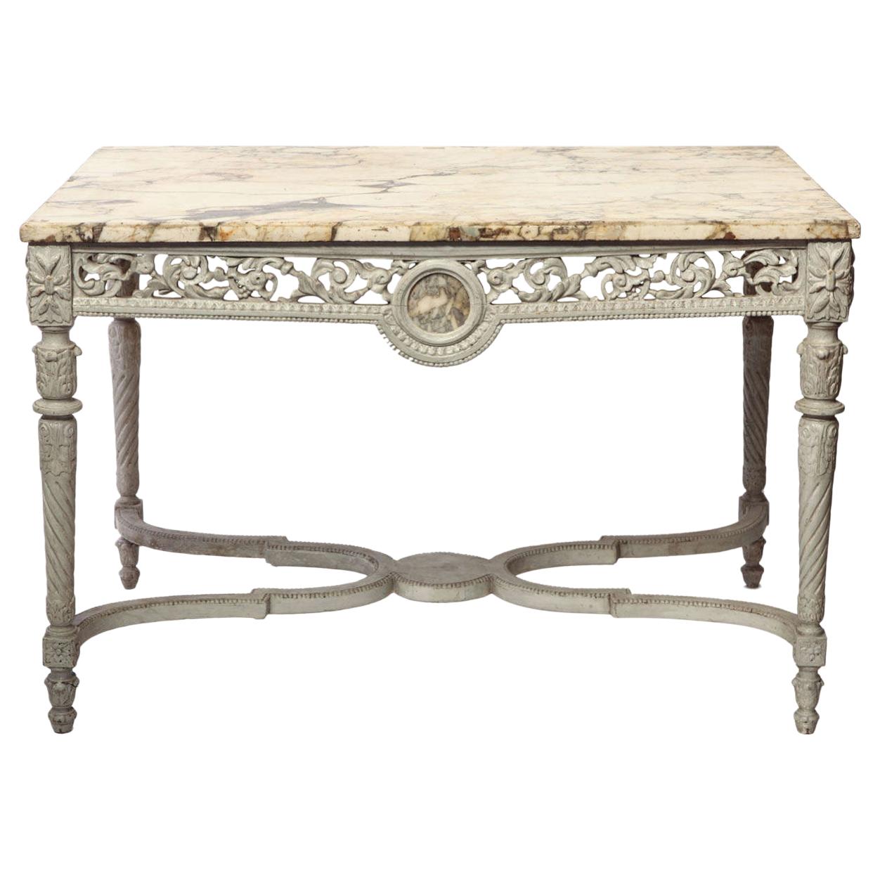 19th French Century Ivory Painted Center Table with a Marble Top