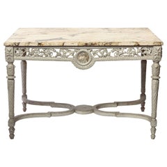 Antique 19th French Century Ivory Painted Center Table with a Marble Top