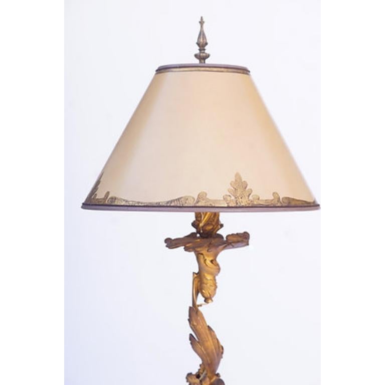 Louis XV Lampe en bronze doré du 19e siècle en vente