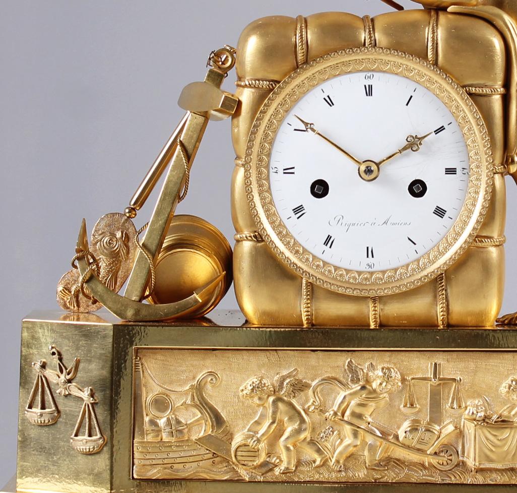 Gilt 19th French Empire Mantel Clock, Pendule, Mercury, Gilded Bronze, circa 1815 For Sale