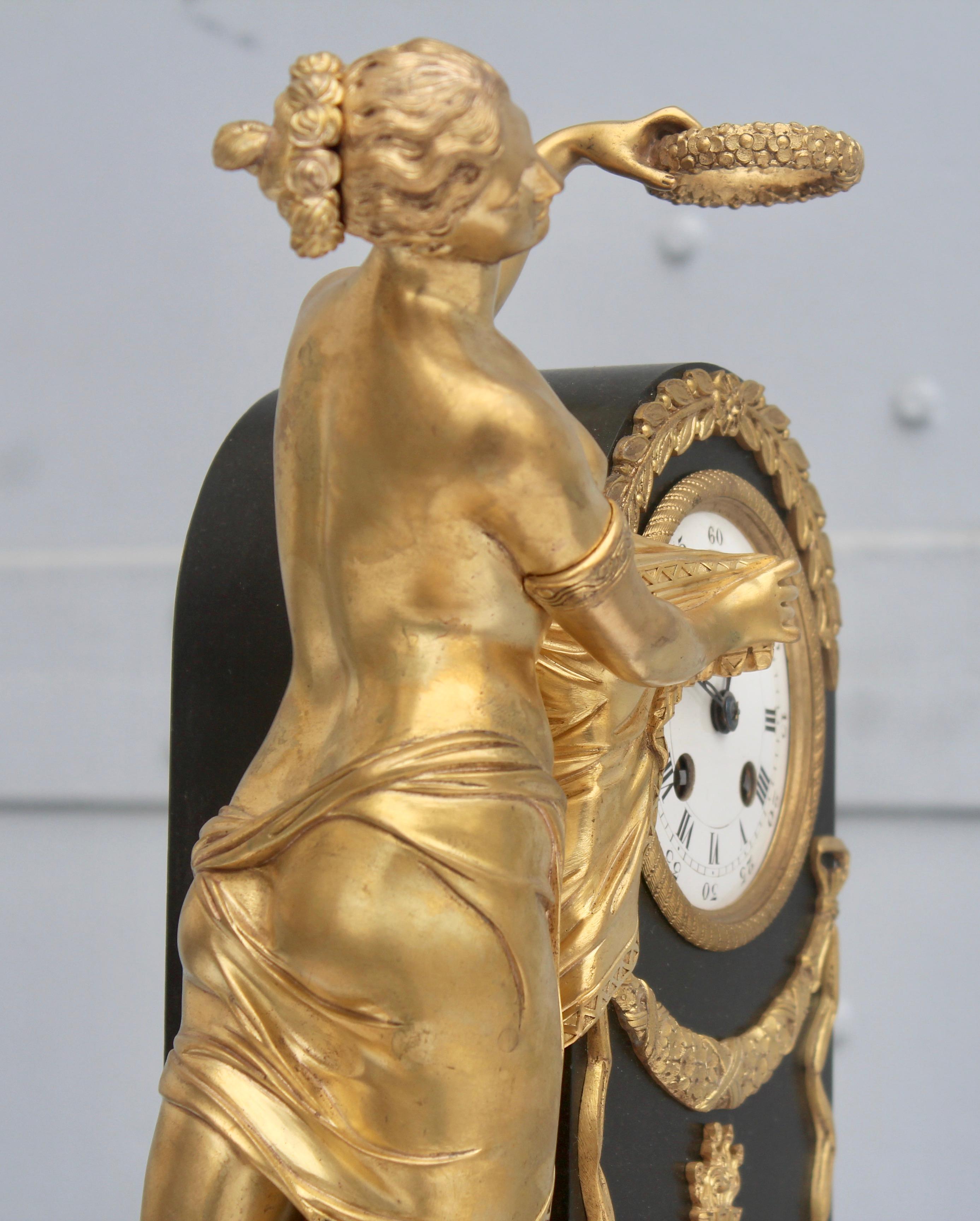 19th French Empire Ormolu and Patinated Bronze Three-Piece Clock Garniture 9