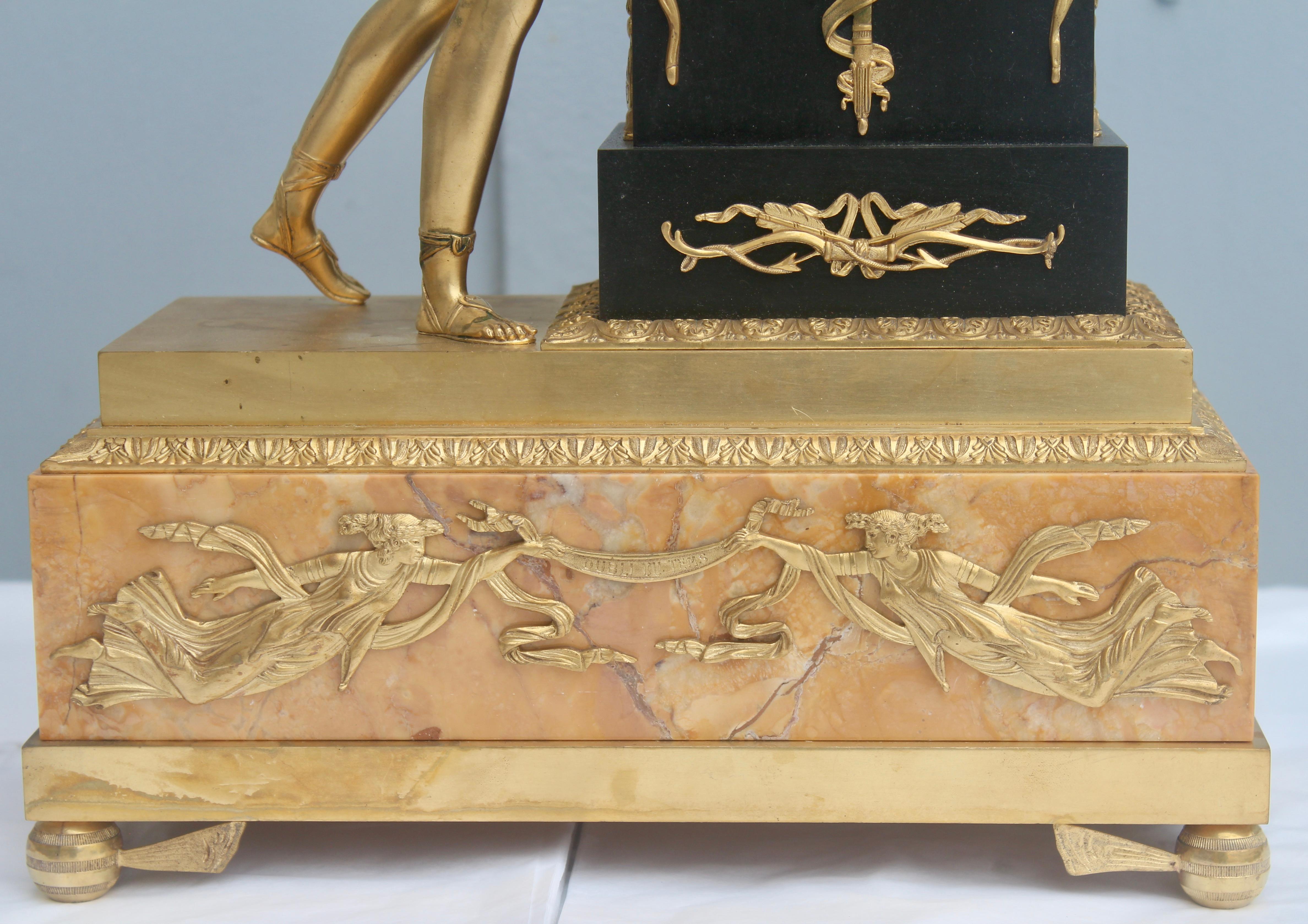 19th French Empire Ormolu and Patinated Bronze Three-Piece Clock Garniture 10
