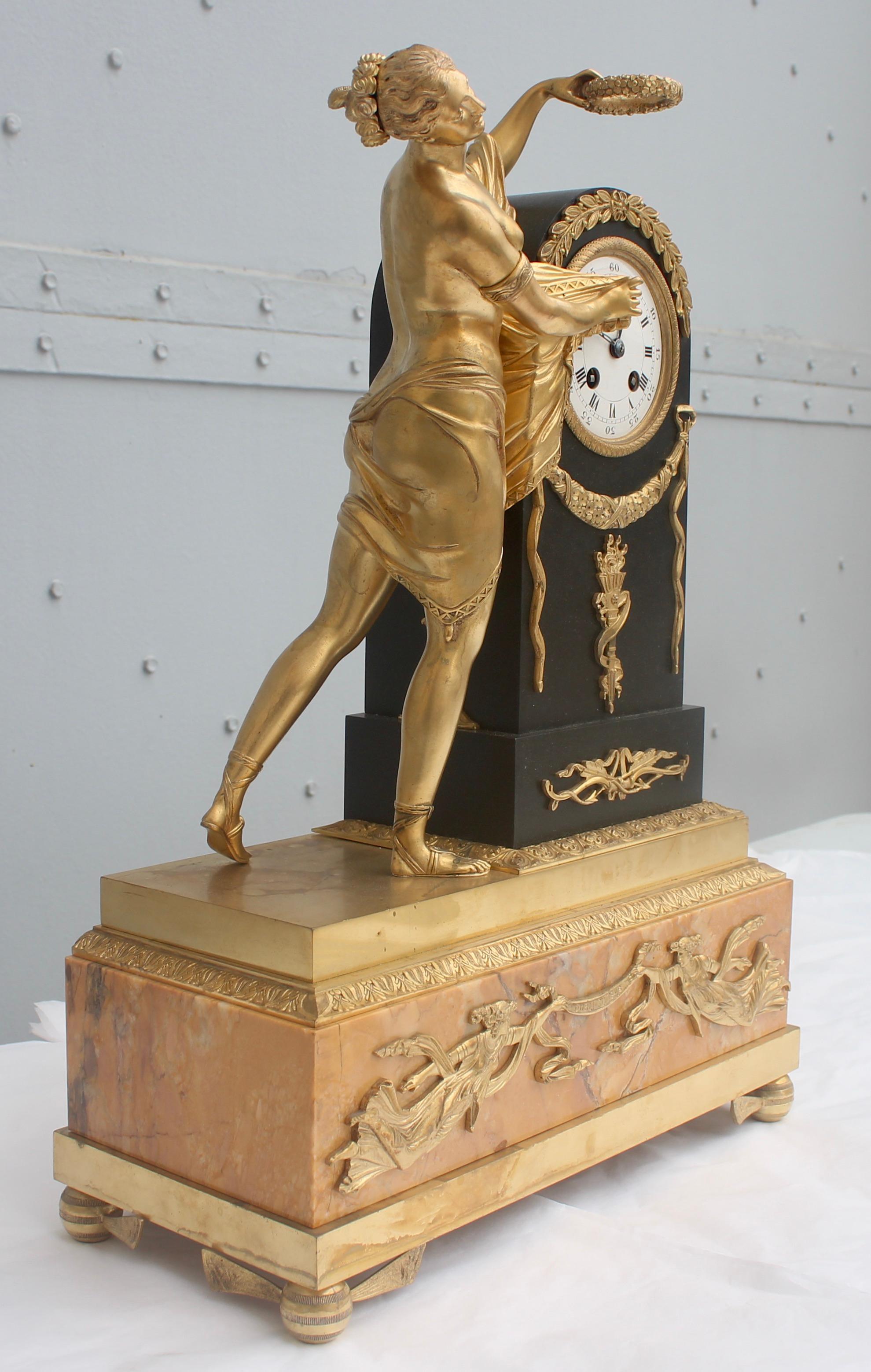 19th French Empire Ormolu and Patinated Bronze Three-Piece Clock Garniture 11