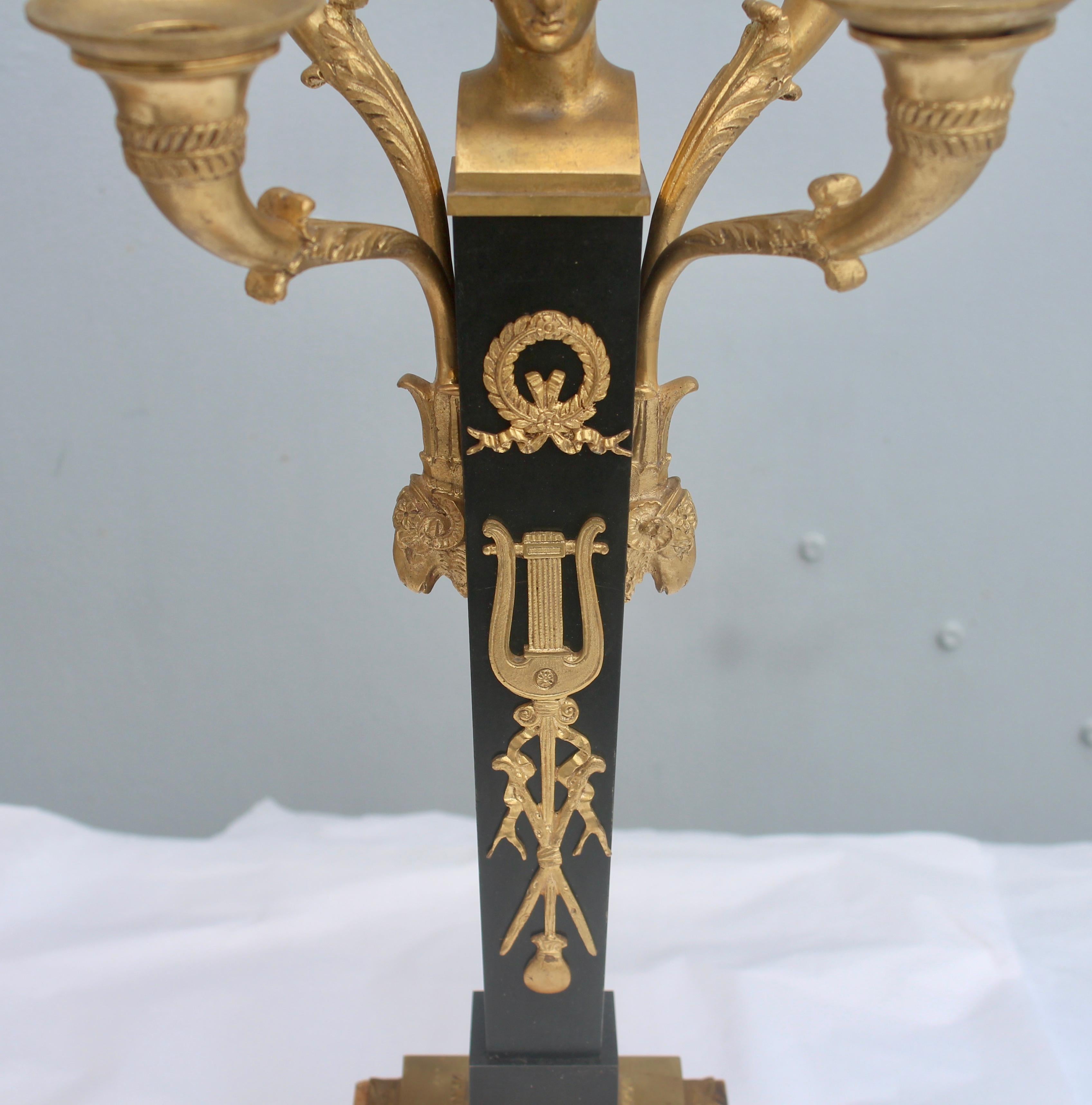 19th French Empire Ormolu and Patinated Bronze Three-Piece Clock Garniture 3
