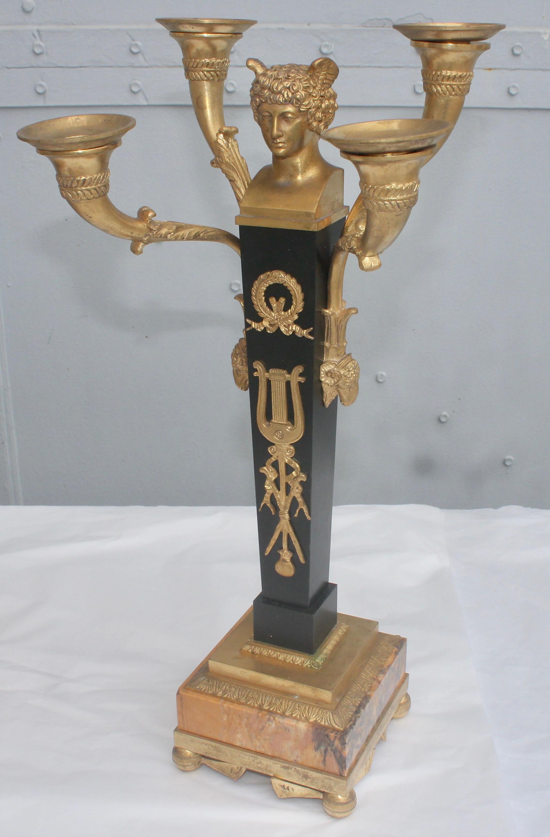 19th French Empire Ormolu and Patinated Bronze Three-Piece Clock Garniture 4