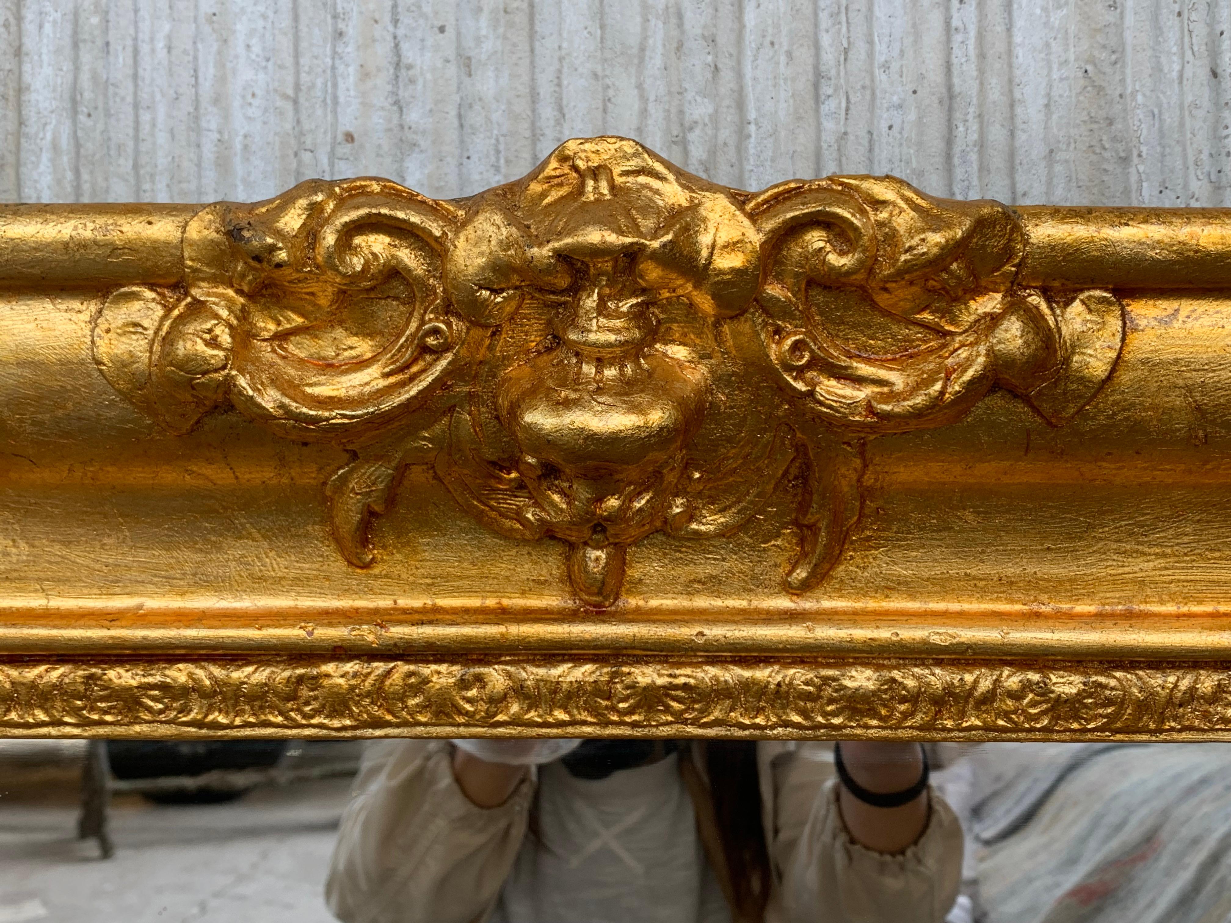Hand-Carved 19th French Empire Period Carved Gilt Wood Rectangular Mirror