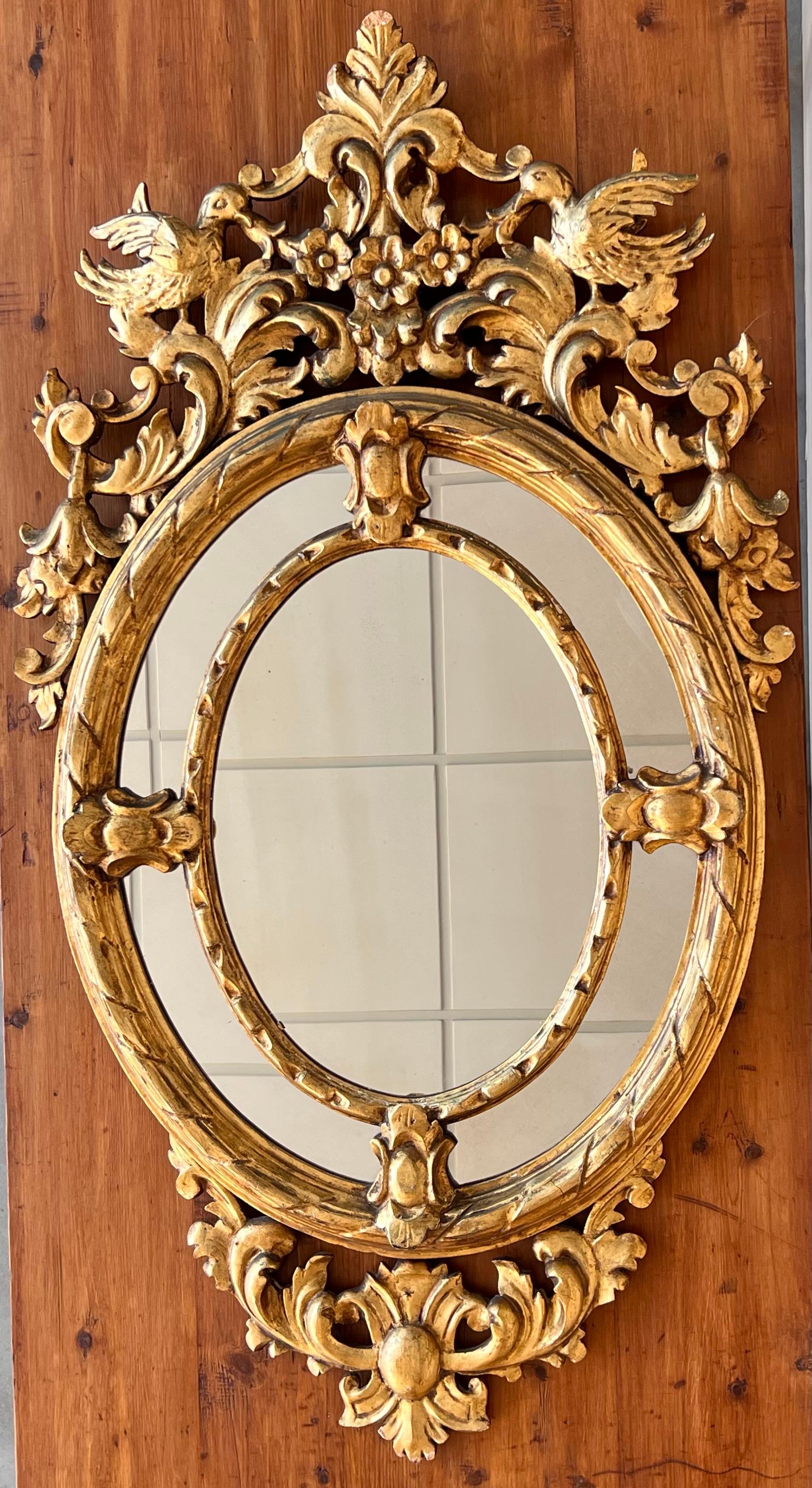 Carved 19th French Empire Period Gilt Wood Oval Mirror For Sale