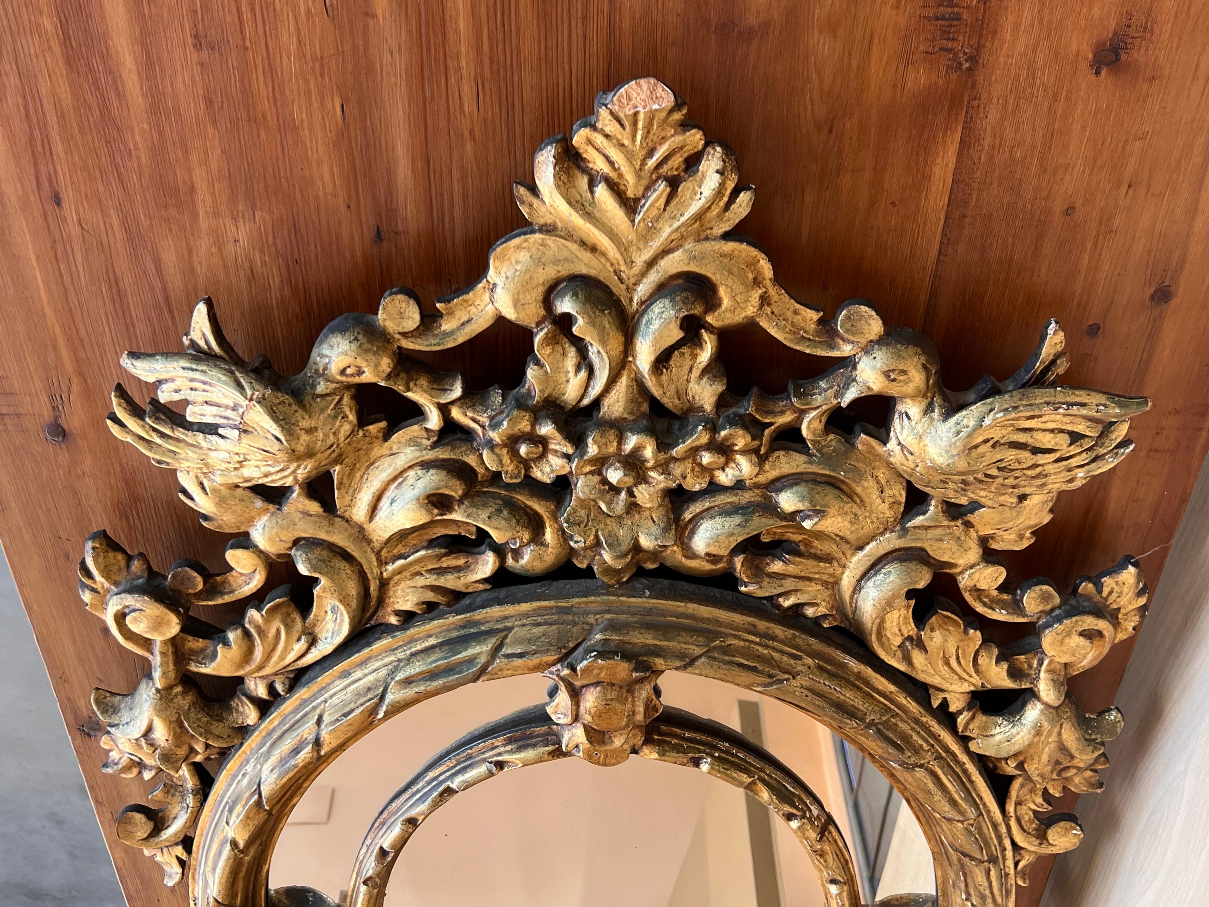 19th French Empire Period Gilt Wood Oval Mirror In Good Condition For Sale In Miami, FL