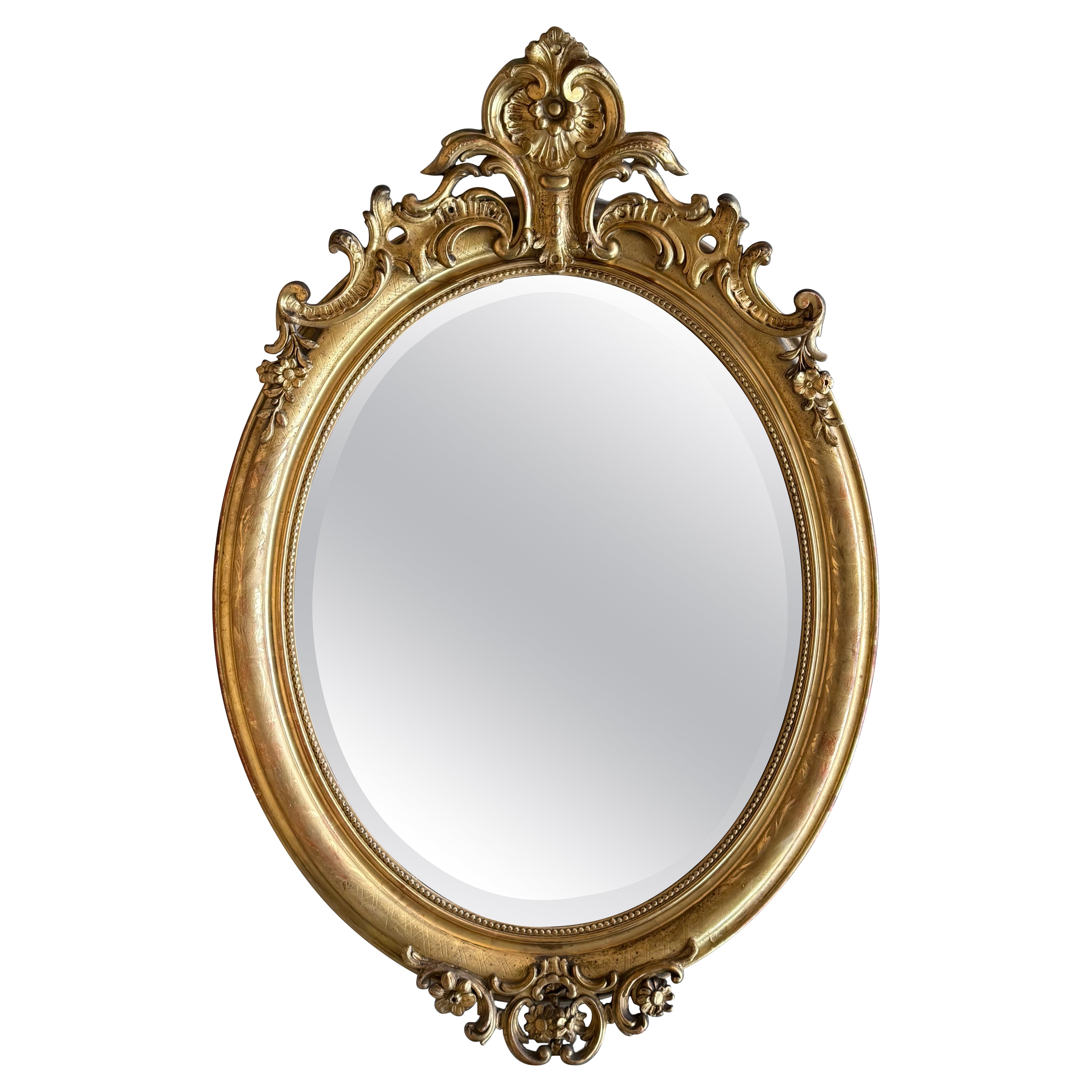 19th French Empire Period Gilt Wood Oval Mirror