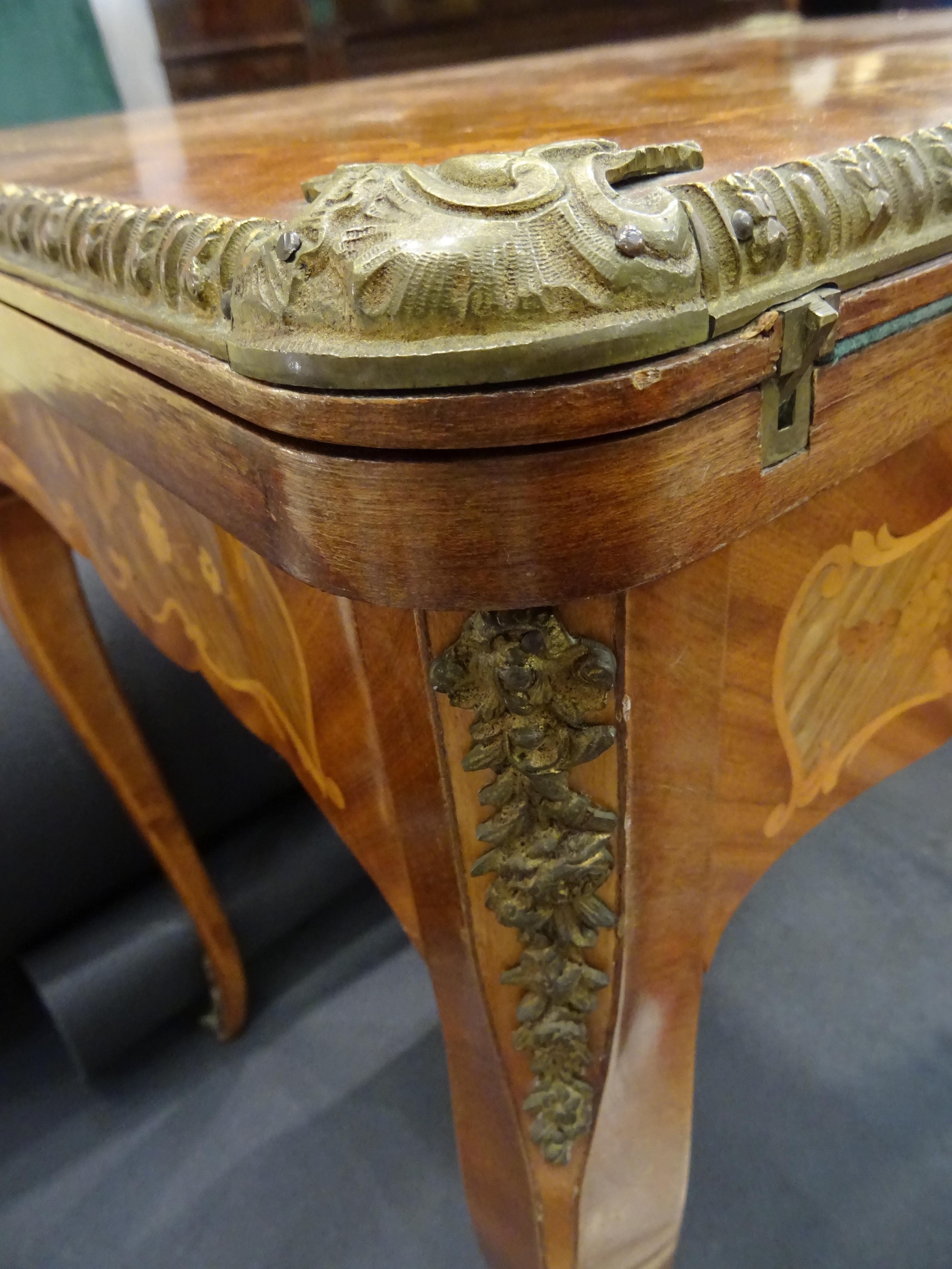 19th Century French Game Table, Napoleon III, Carved and Inlaid Wood and Bronzes 5