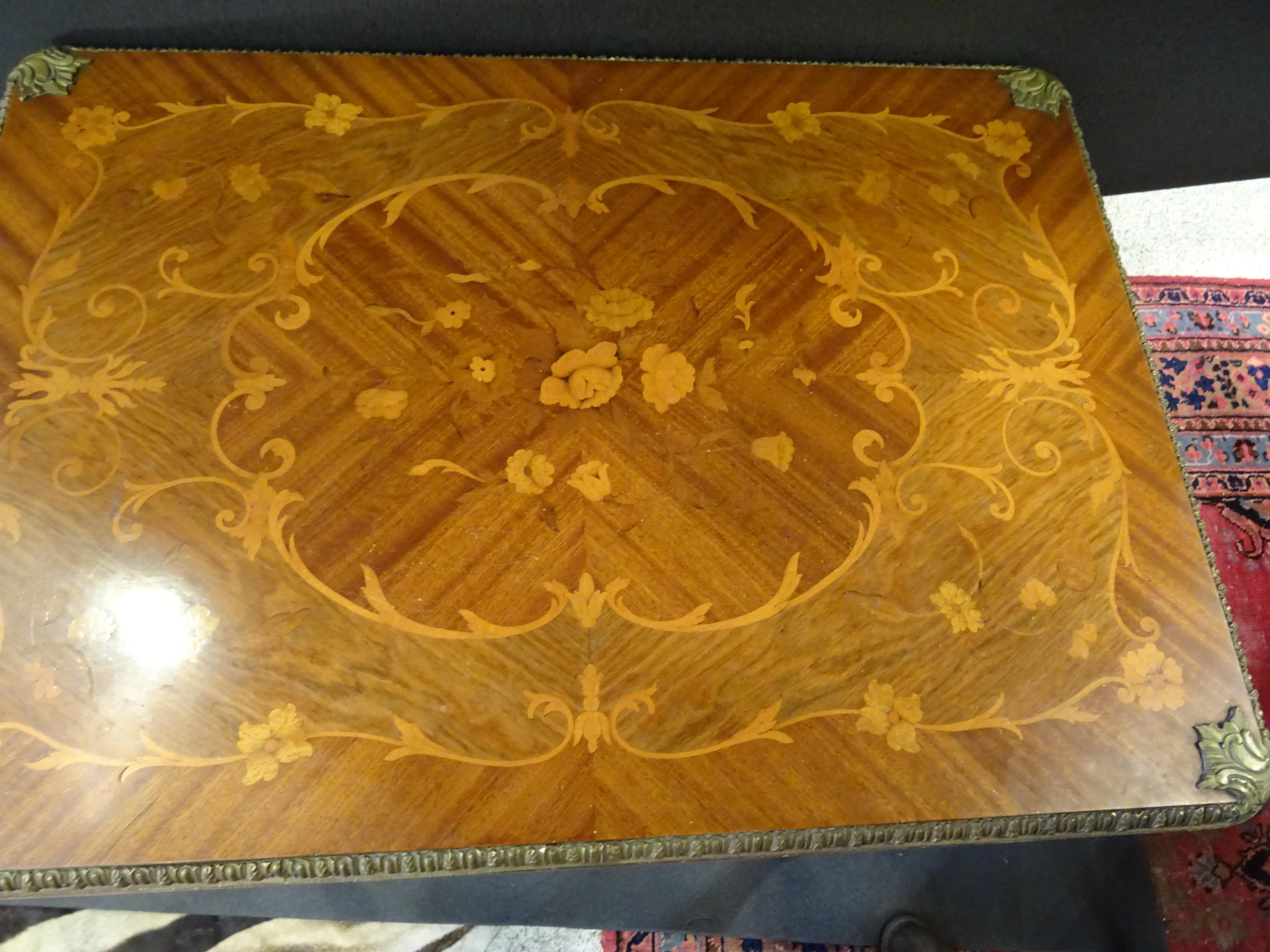 19th Century French Game Table, Napoleon III, Carved and Inlaid Wood and Bronzes 7